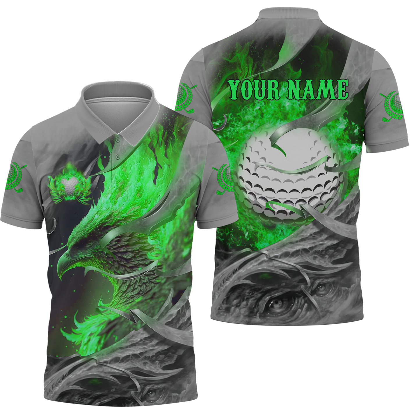 Green Phoenix Custom Golf Polo ShirtGolf Apparel, Golf Gift For Men