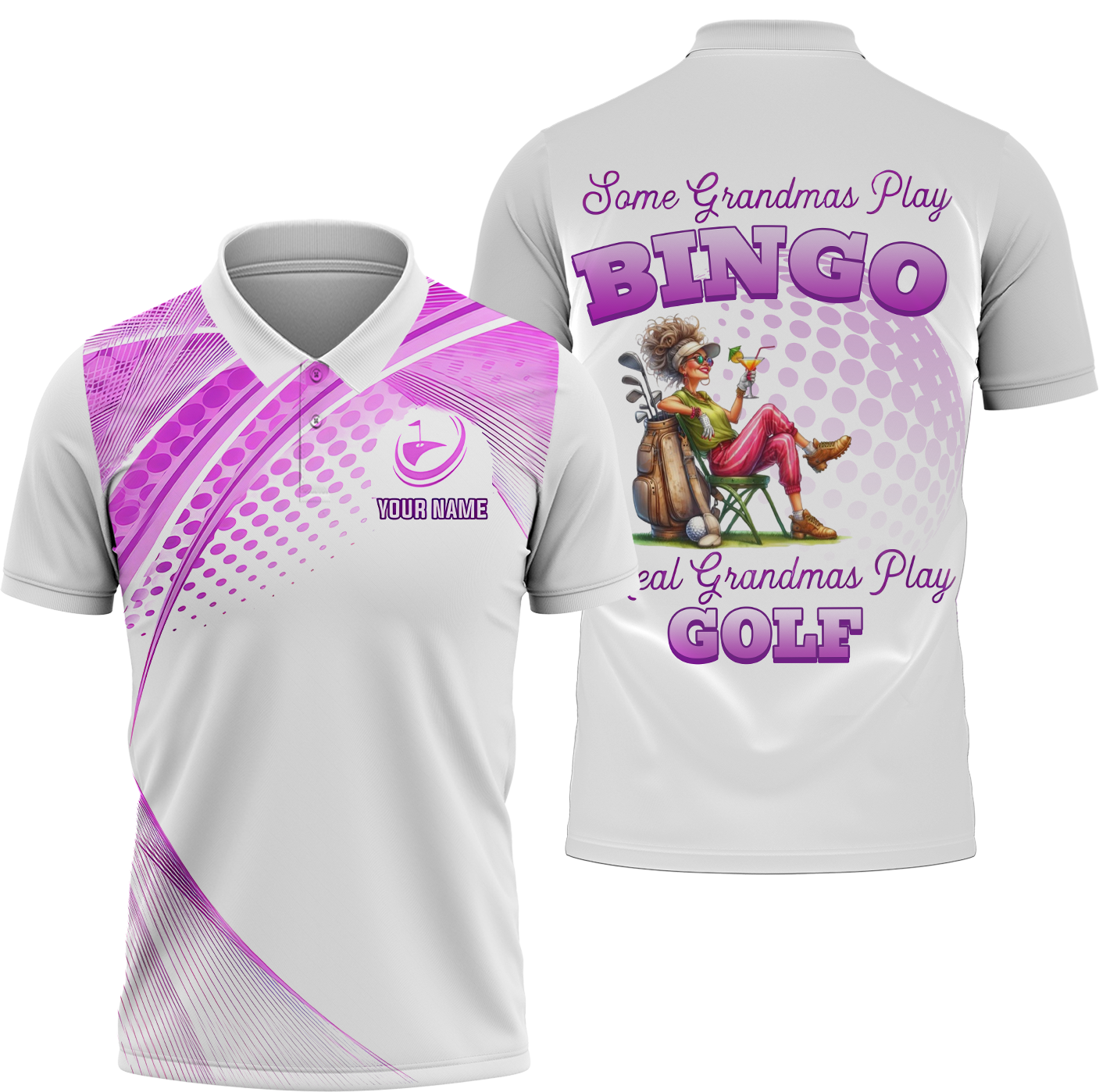 Some Grandmas Play Bingo Real Grandmas Play Golf Custom Men's Golf Polo ShirtGolfing Apparel, Gift For Golfers
