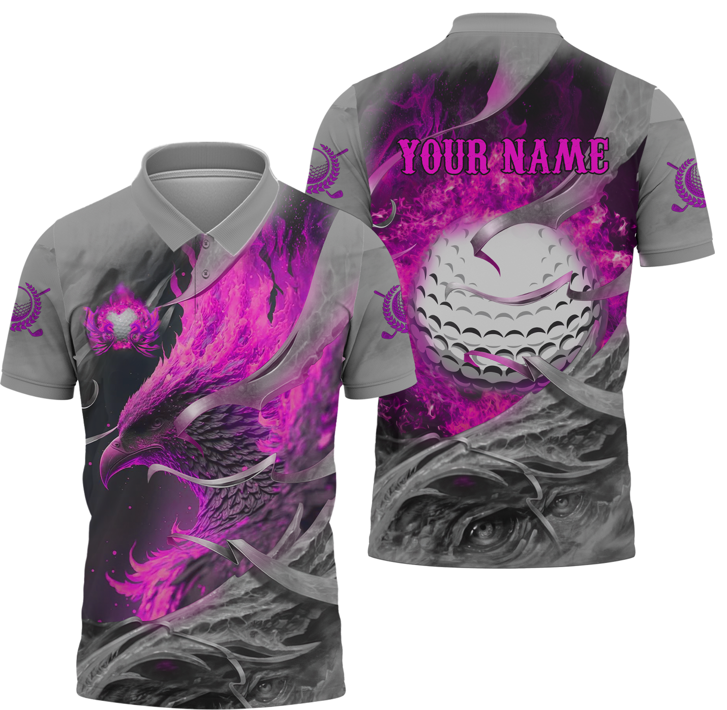 Pink Phoenix Custom Golf Polo ShirtGolf Apparel, Golf Gift For Men