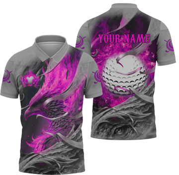 Pink Phoenix Custom Golf Polo ShirtGolf Apparel, Golf Gift For Men