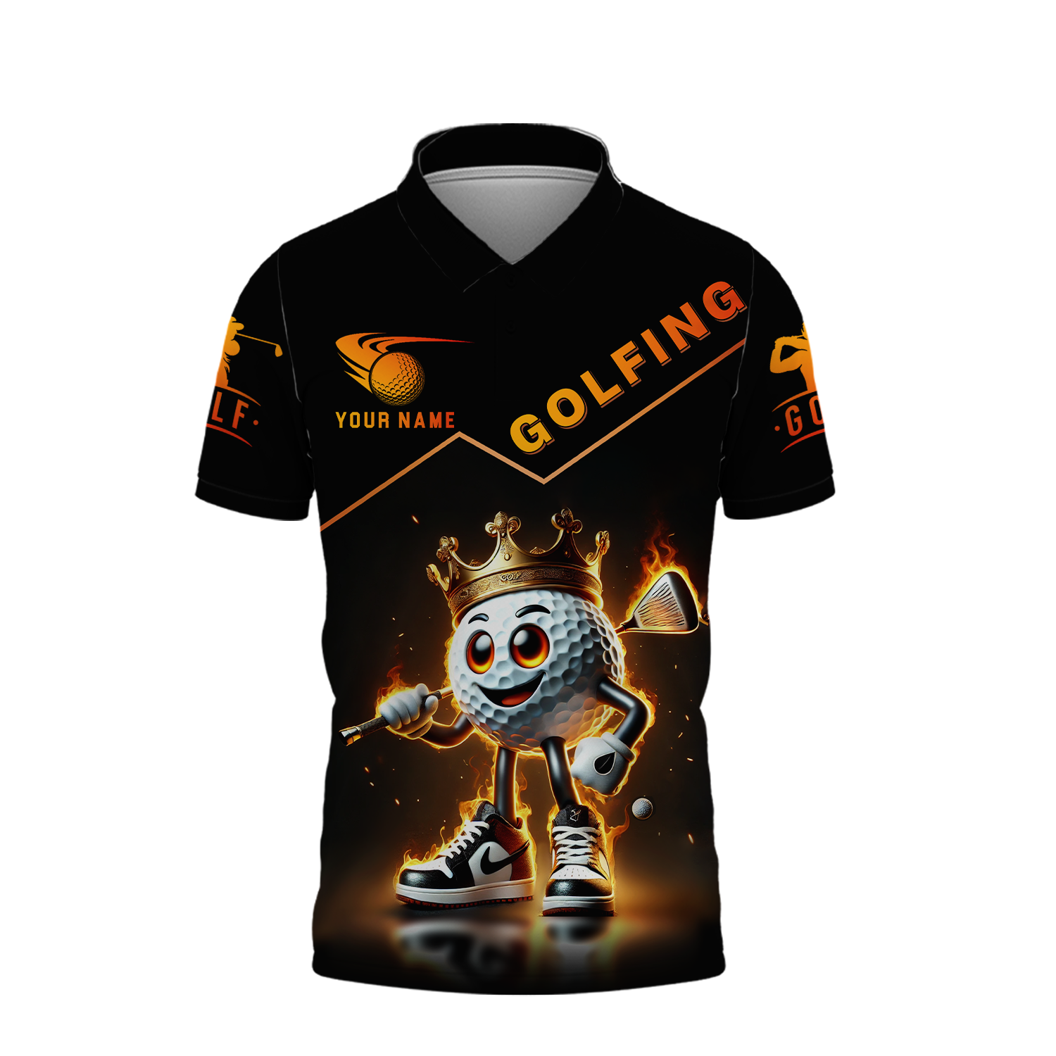 Custom Golf King Fire, Men's Golf Polo Shirt Name, Golfing Apparel, Gift For Golfers