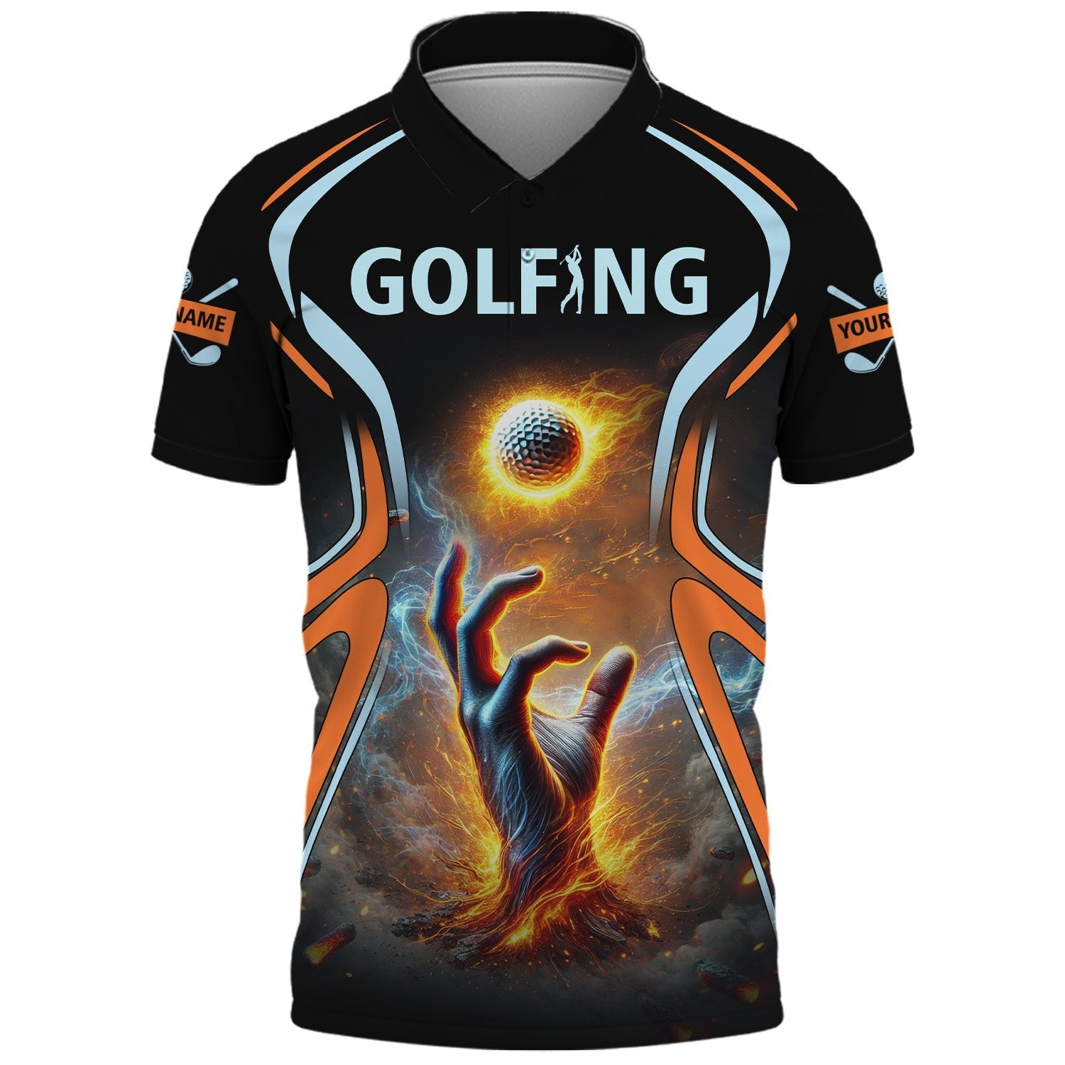 Golf Ball Fire Custom Golfing Men's Golf Polo ShirtGolfing Apparel, Mens Golf Gift