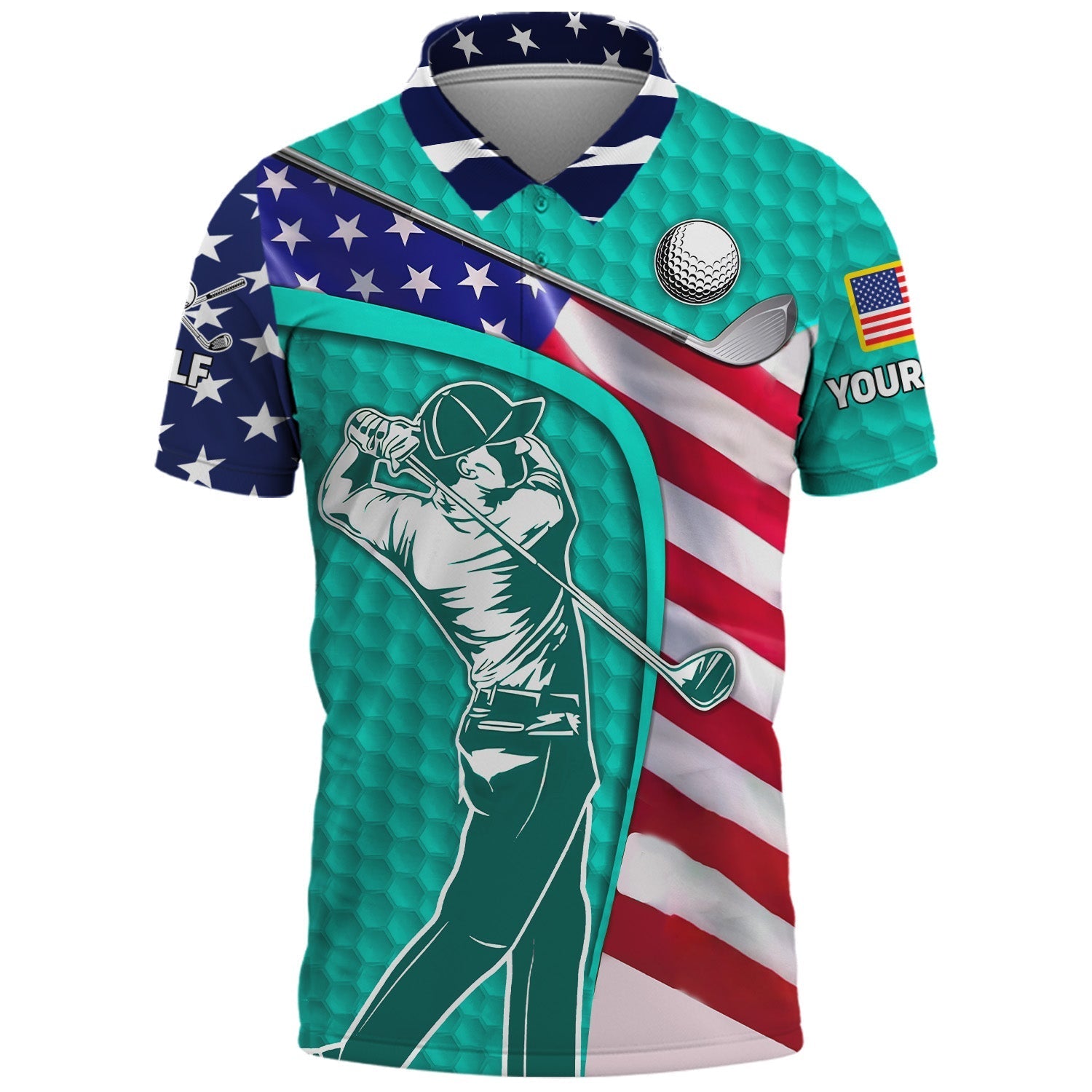 Cyan Custom Men's Golf Polo ShirtGolfing Apparel, Mens Golf Gift