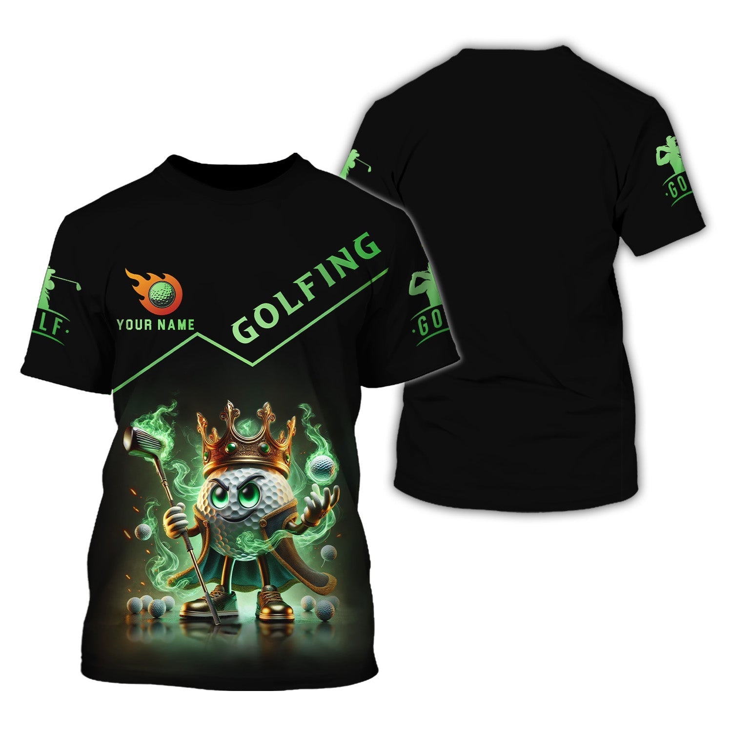 Golf King Green Fire, Custom Name Men's Golf Polo ShirtFunny Golf Polo ShirtGift For Golfers