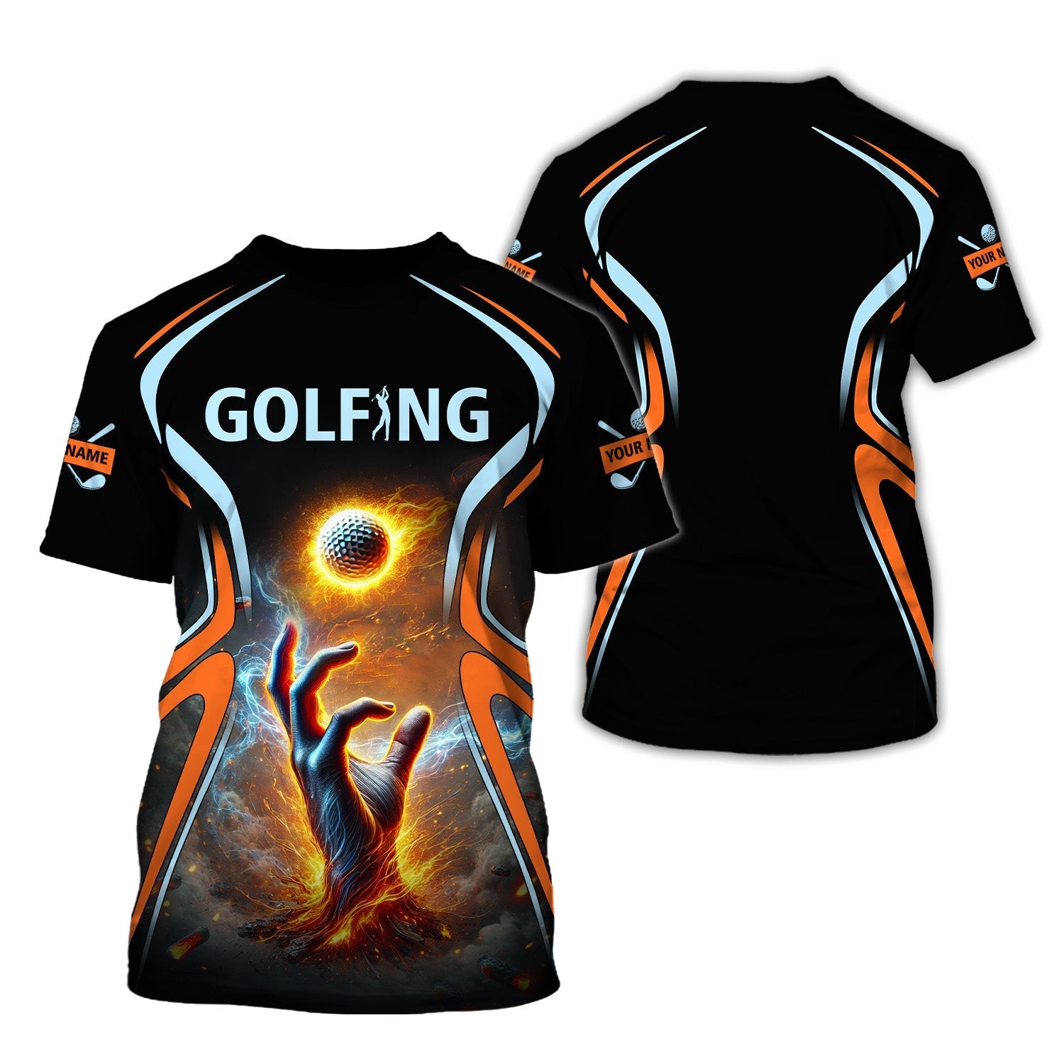 Golf Ball Fire Custom Golfing Men's Golf Polo ShirtGolfing Apparel, Mens Golf Gift