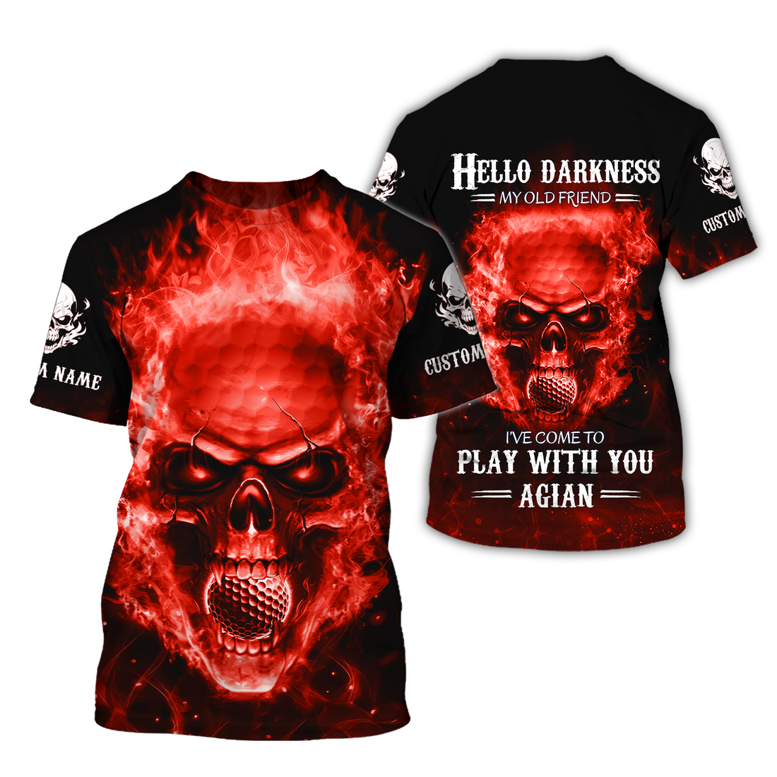 Hello Darkness My Old Flaming Fire Skull Golf Polo ShirtGolf Apparel, Golf Gift For Men