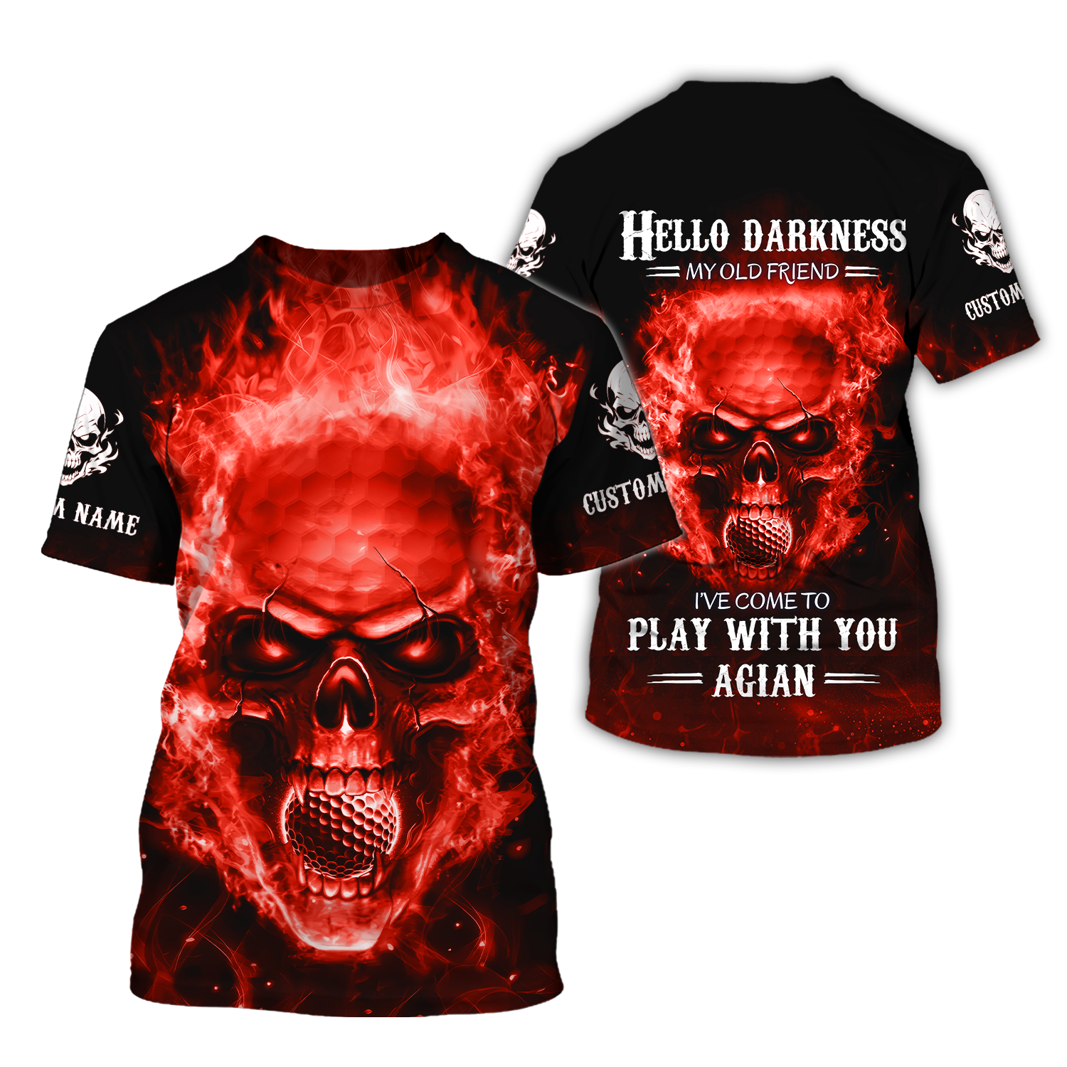 Hello Darkness My Old Flaming Fire Skull Golf Polo ShirtGolf Apparel, Golf Gift For Men