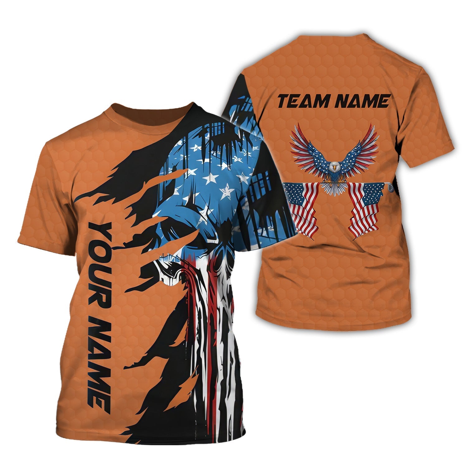 Skull US Flag Orange Custom Men's Golf Polo ShirtGolfing Apparel, Mens Golf Gift