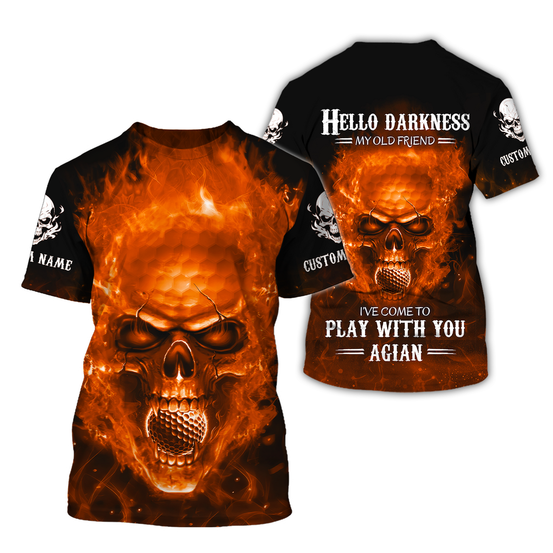 Hello Darkness My Old Flaming Skull Golf Polo ShirtGolf Apparel, Golf Gift For Men