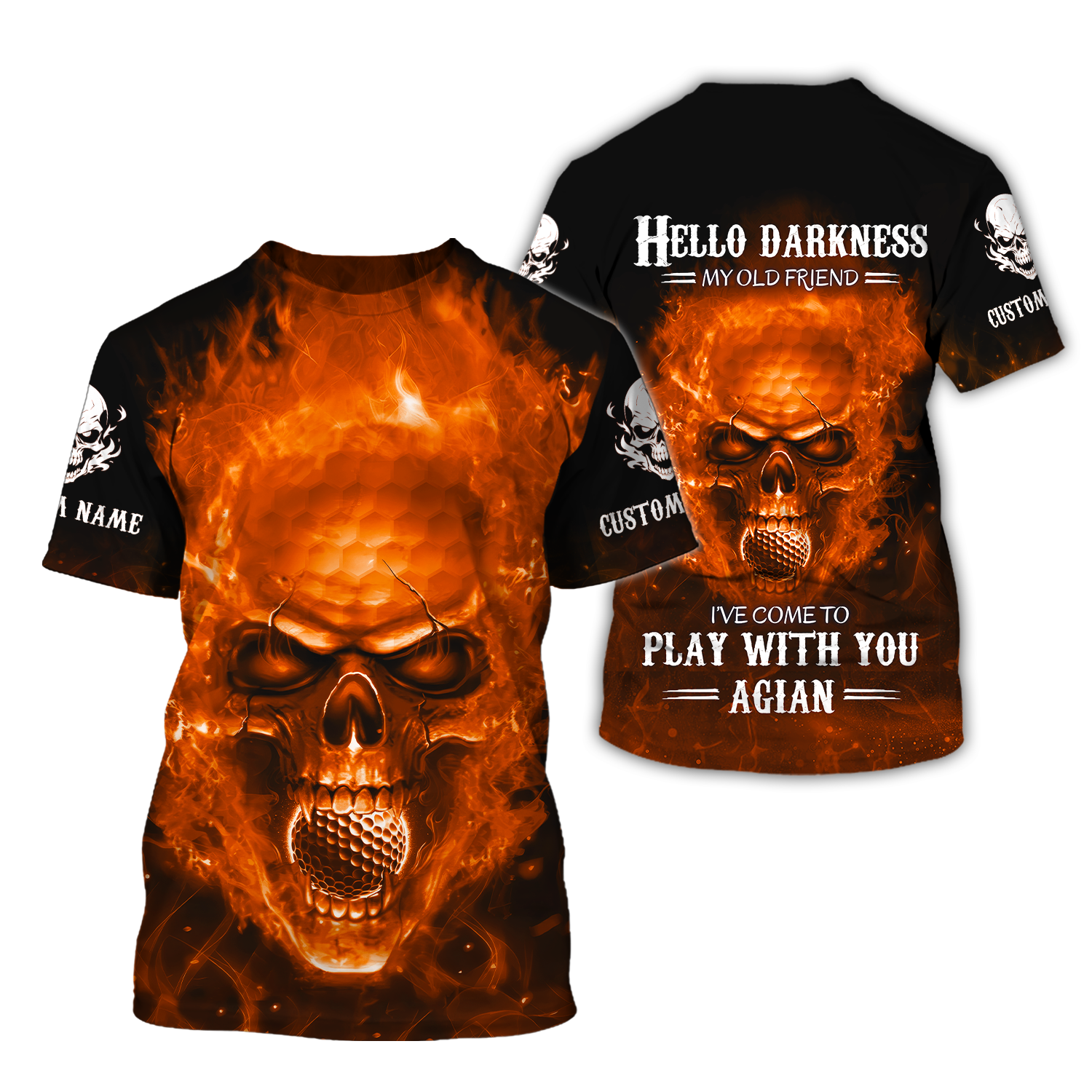 Hello Darkness My Old Flaming Skull Golf Polo ShirtGolf Apparel, Golf Gift For Men