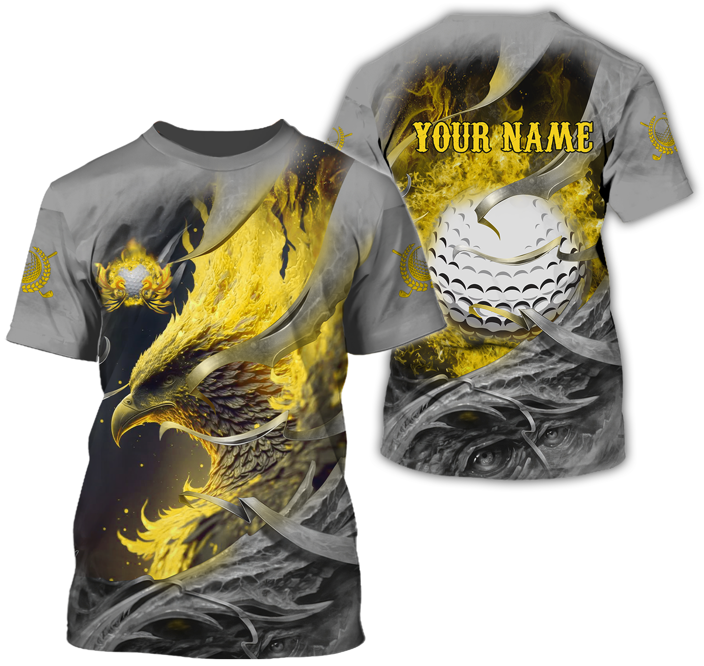 Golden Phoenix Custom Golf Polo ShirtGolf Apparel, Golf Gift For Men