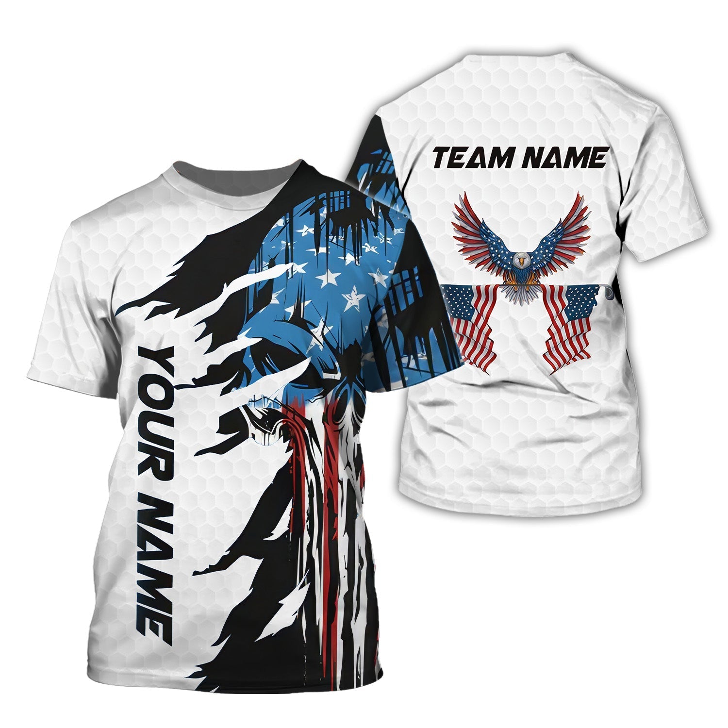 Skull US Flag White Custom Men's Golf Polo ShirtGolfing Apparel, Mens Golf Gift