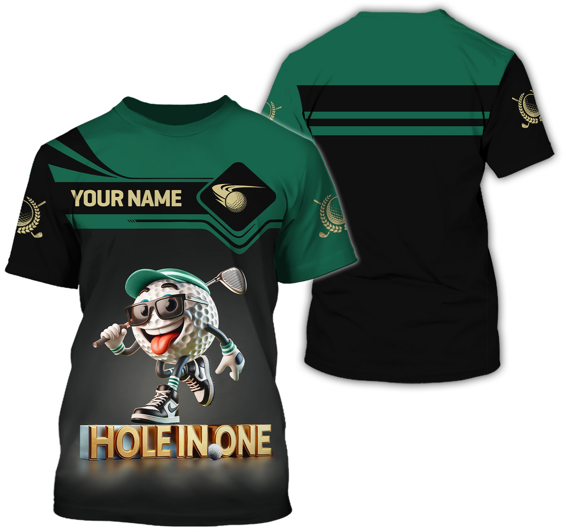 Hole In One Funny Golf Ball, Custom Men's Golf Polo ShirtGolfing Apparel, Funny Golf Shirt, Gift For Golfers