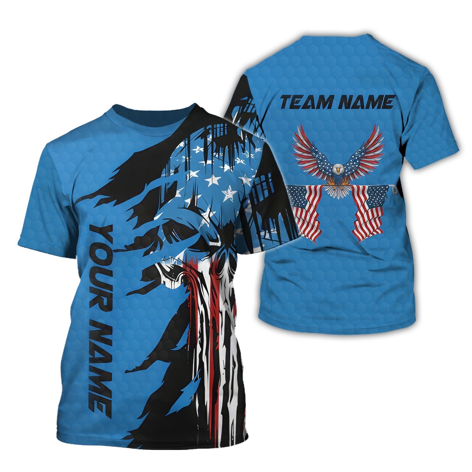 Skull US Flag Blue Custom Men's Golf Polo ShirtGolfing Apparel, Mens Golf Gift