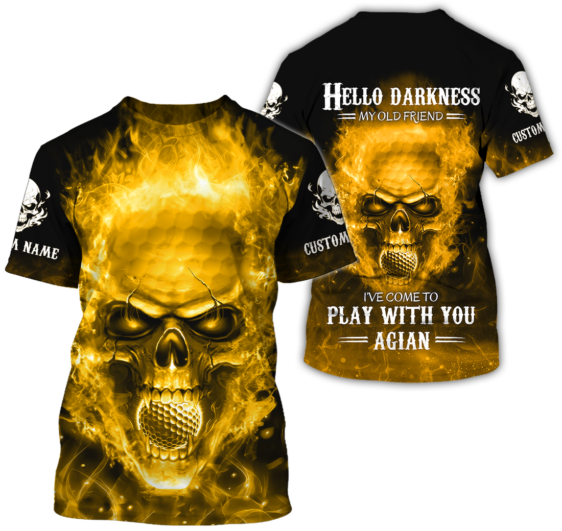 Hello Darkness My Old Fire Skull Golf Polo ShirtGolf Apparel, Golf Gift For Men