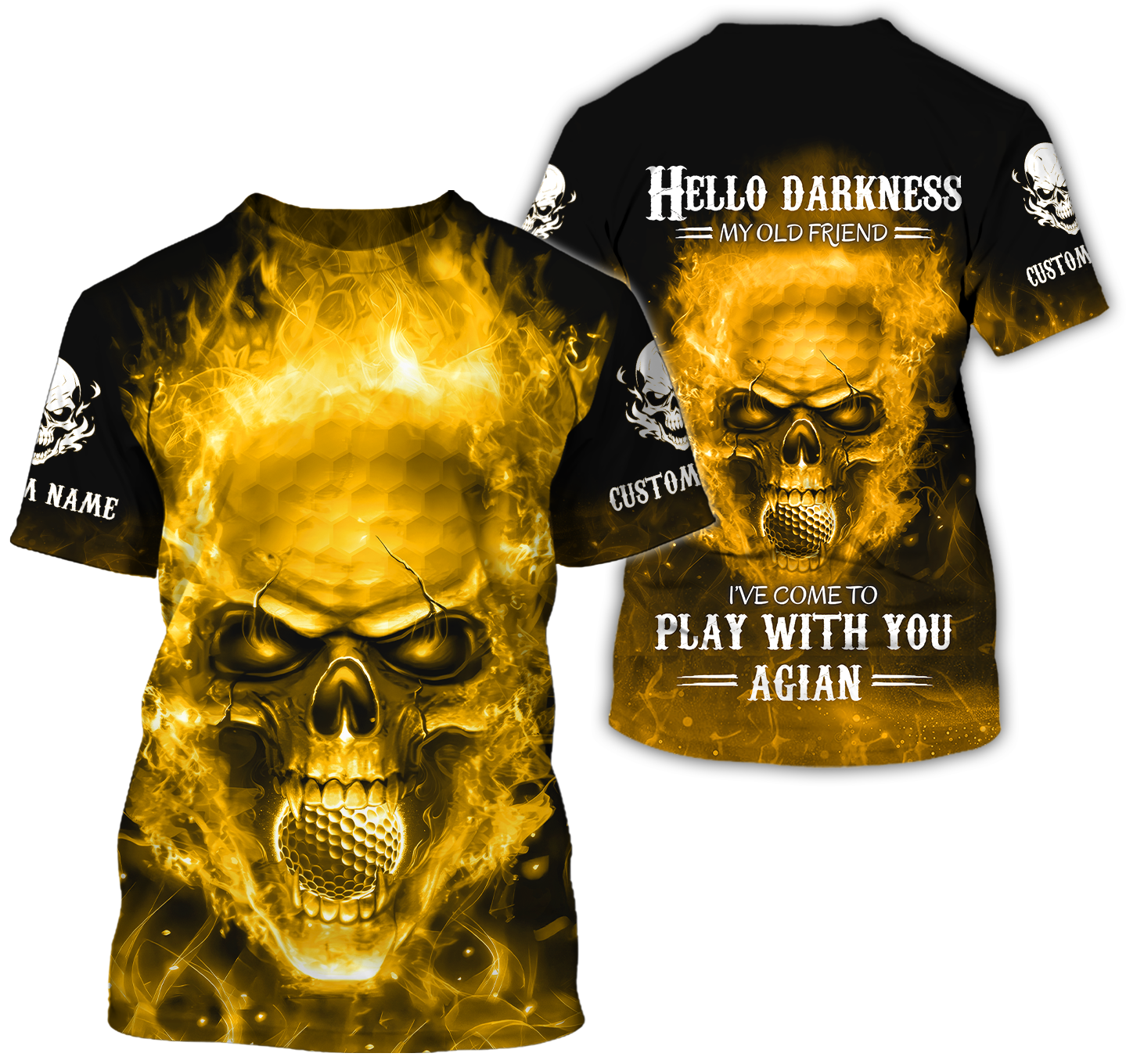 Hello Darkness My Old Fire Skull Golf Polo ShirtGolf Apparel, Golf Gift For Men