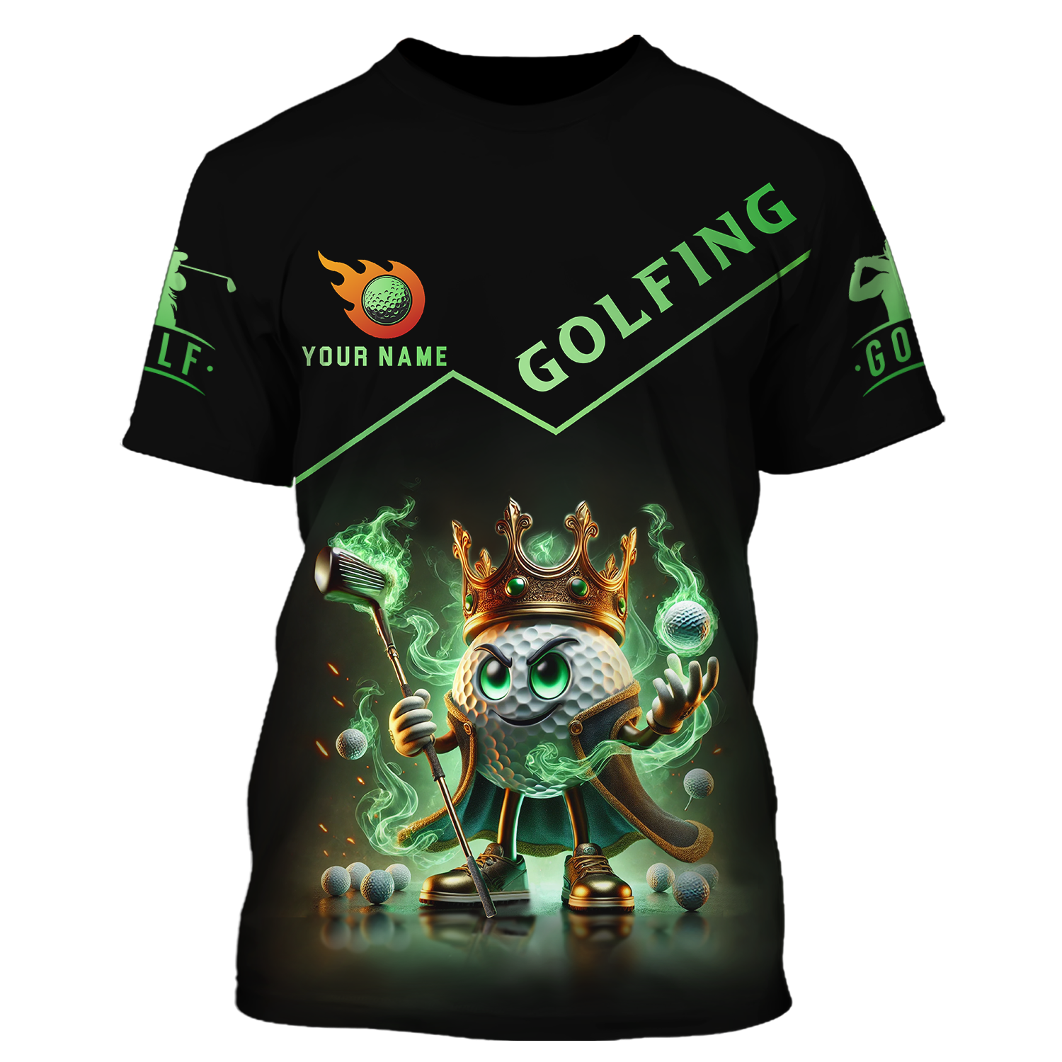 Golf King Green Fire, Custom Name Men's Golf Polo ShirtFunny Golf Polo ShirtGift For Golfers