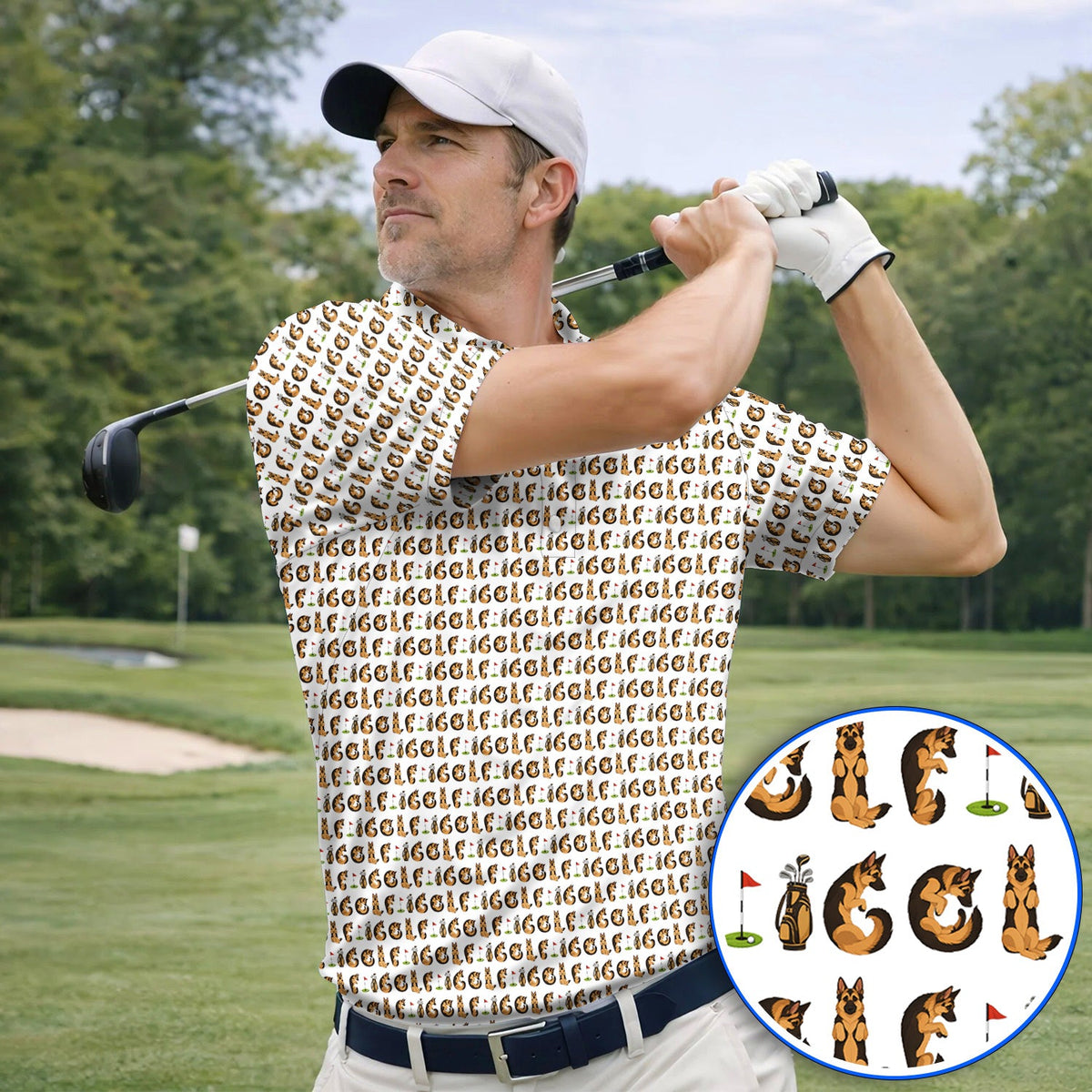 Crazy German Shepherd Pattern Golf Shirt, German Dog Golf Polos, Golf Gift For Golfers