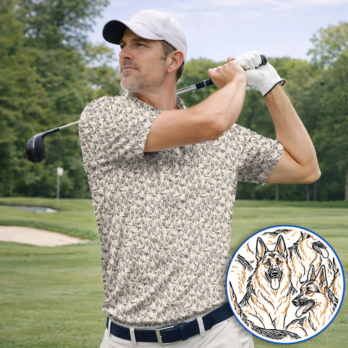 German Shepherd Golf Shirt, Crazy German Pattern Golf Polos, Golf Gift For Golfers