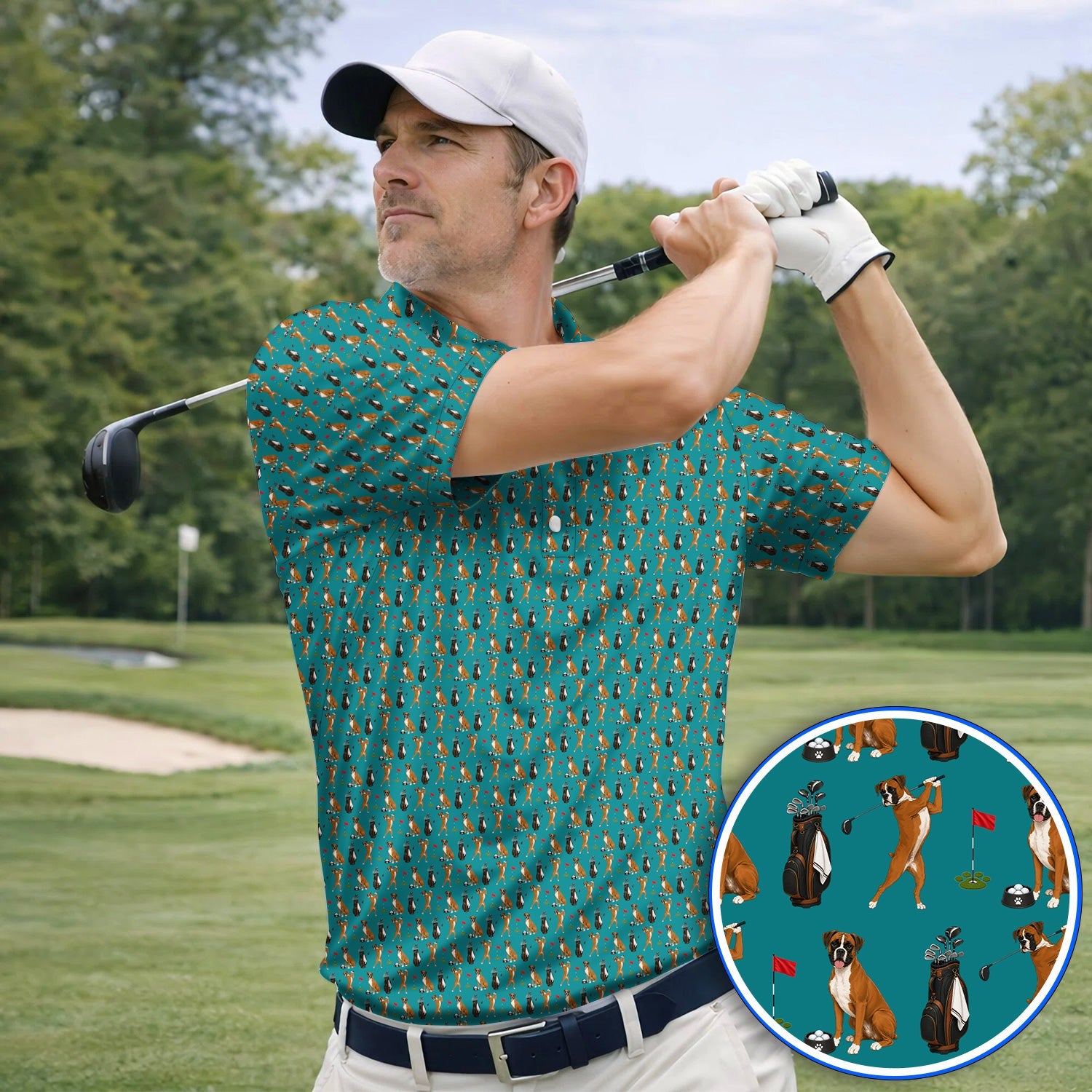 Crazy Boxer Golf Shirt, Boxer Golf Pattern Polos for Golfer, Dog Lover Golf Gift