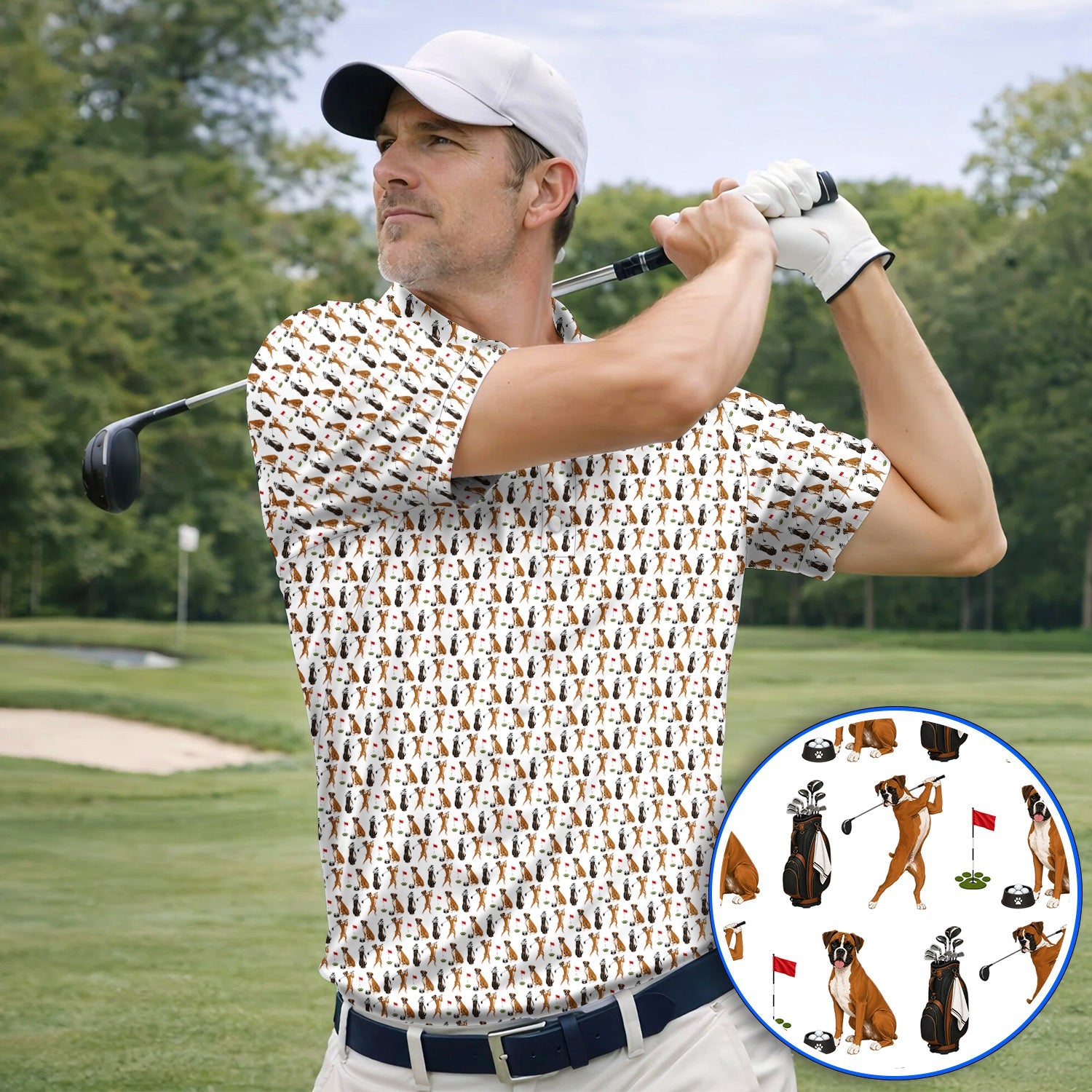 Crazy Boxer Golf Shirt, Boxer Golf Pattern Polos for Golfer, Dog Lover Golf Gift