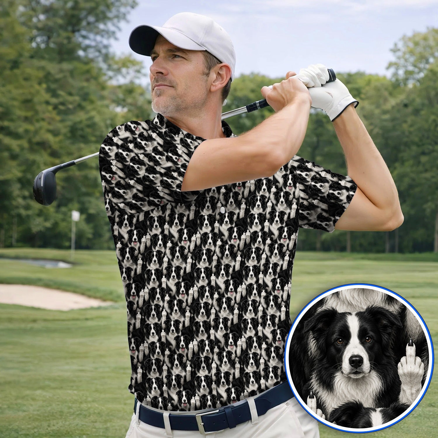 Crayzy Border Collie Golf Shirt, Border Collie Pattern Golf Polos for Golfer, Dog Lovers Golf Gift
