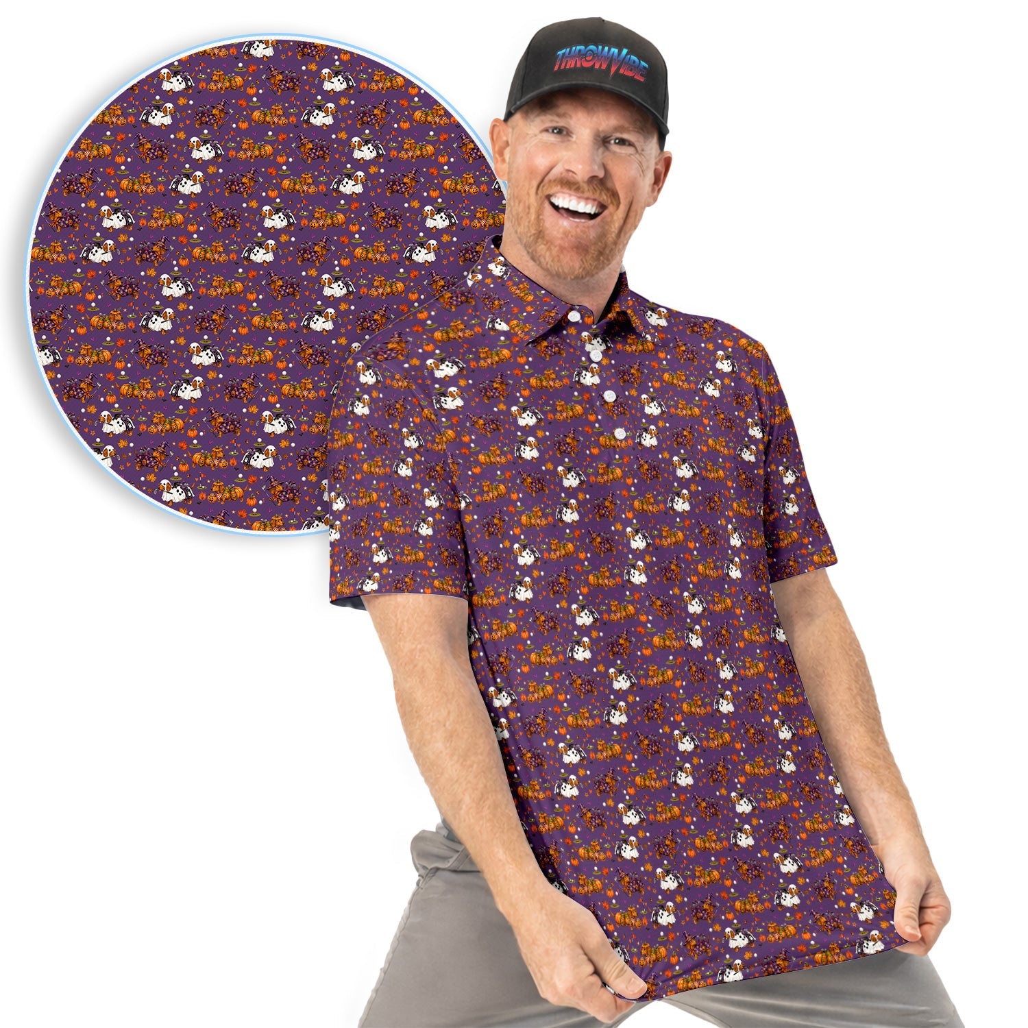 Halloween Dachshund Golf Polo Shirt for Men – Funny Spooky Wiener Dog Golfer Polo