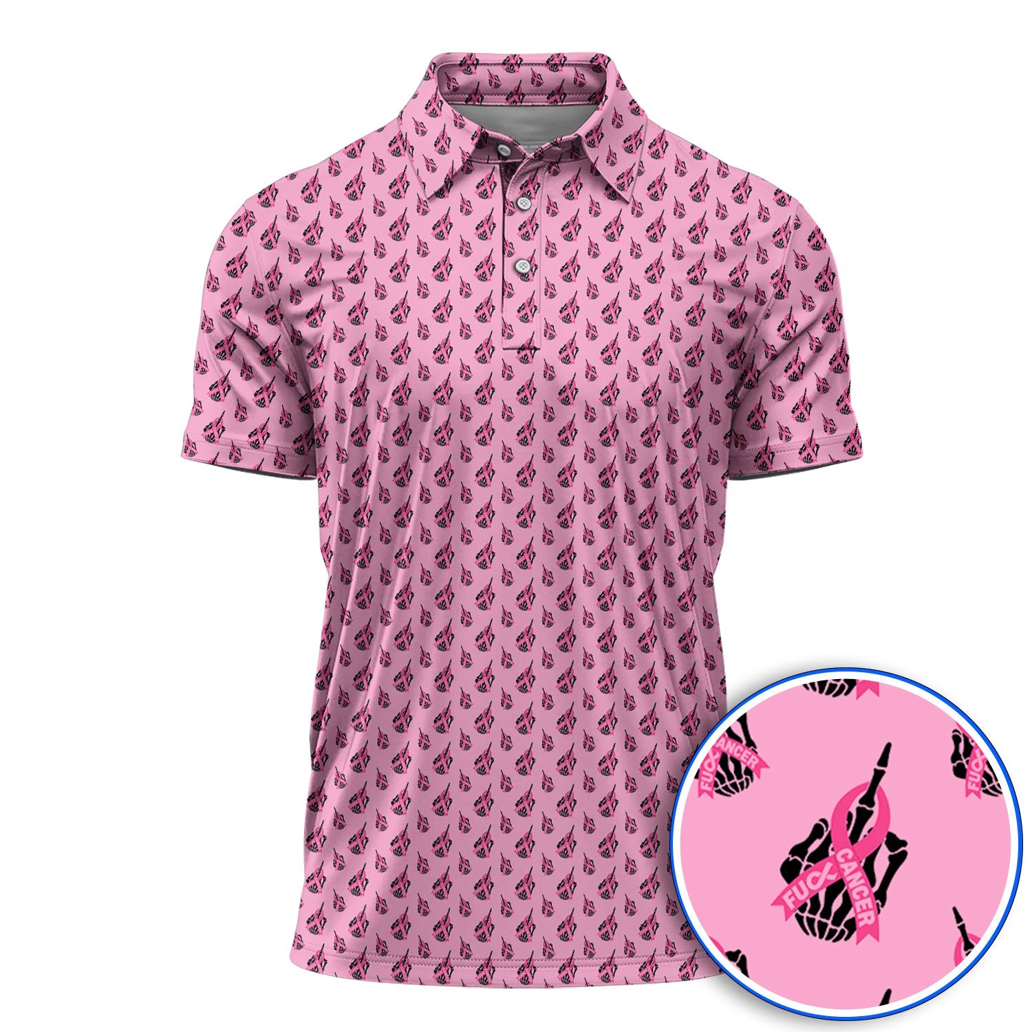 Breast Cancer Awareness Golf Polos, Pink Ribbon Pattern Golf Shirt For Breast Cancer Support, Golf Gift For Golfer