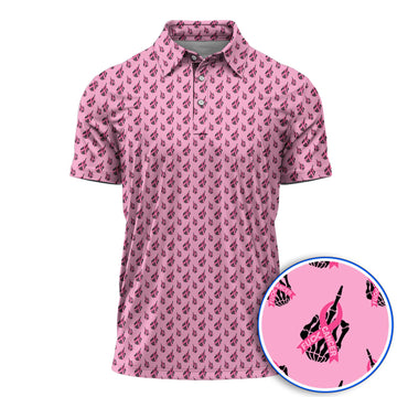 Breast Cancer Awareness Golf Polos, Pink Ribbon Pattern Golf Shirt For Breast Cancer Support, Golf Gift For Golfer