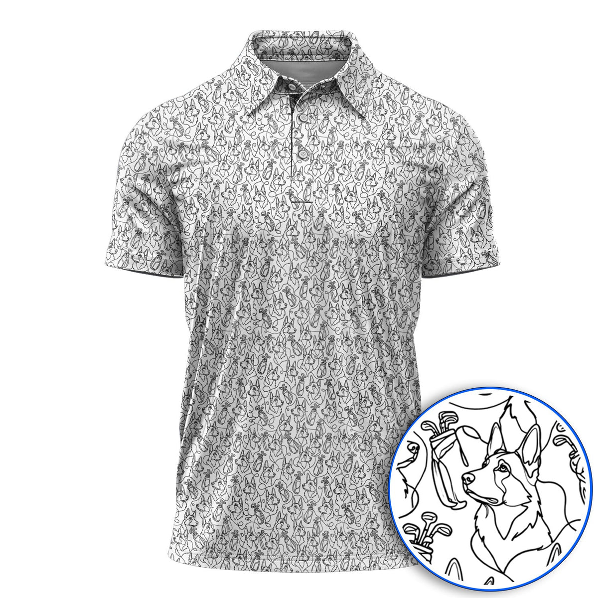 German Shepherd Line Art Golf Shirt, Crazy German Pattern Golf Shirt, Golf Gift For Golfers