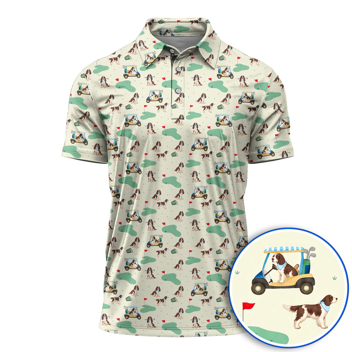 English Springer Spaniel Golf Polos, Pattern Golf Shirt For Dog Lovers, Crazy Golf Gift For Golfer