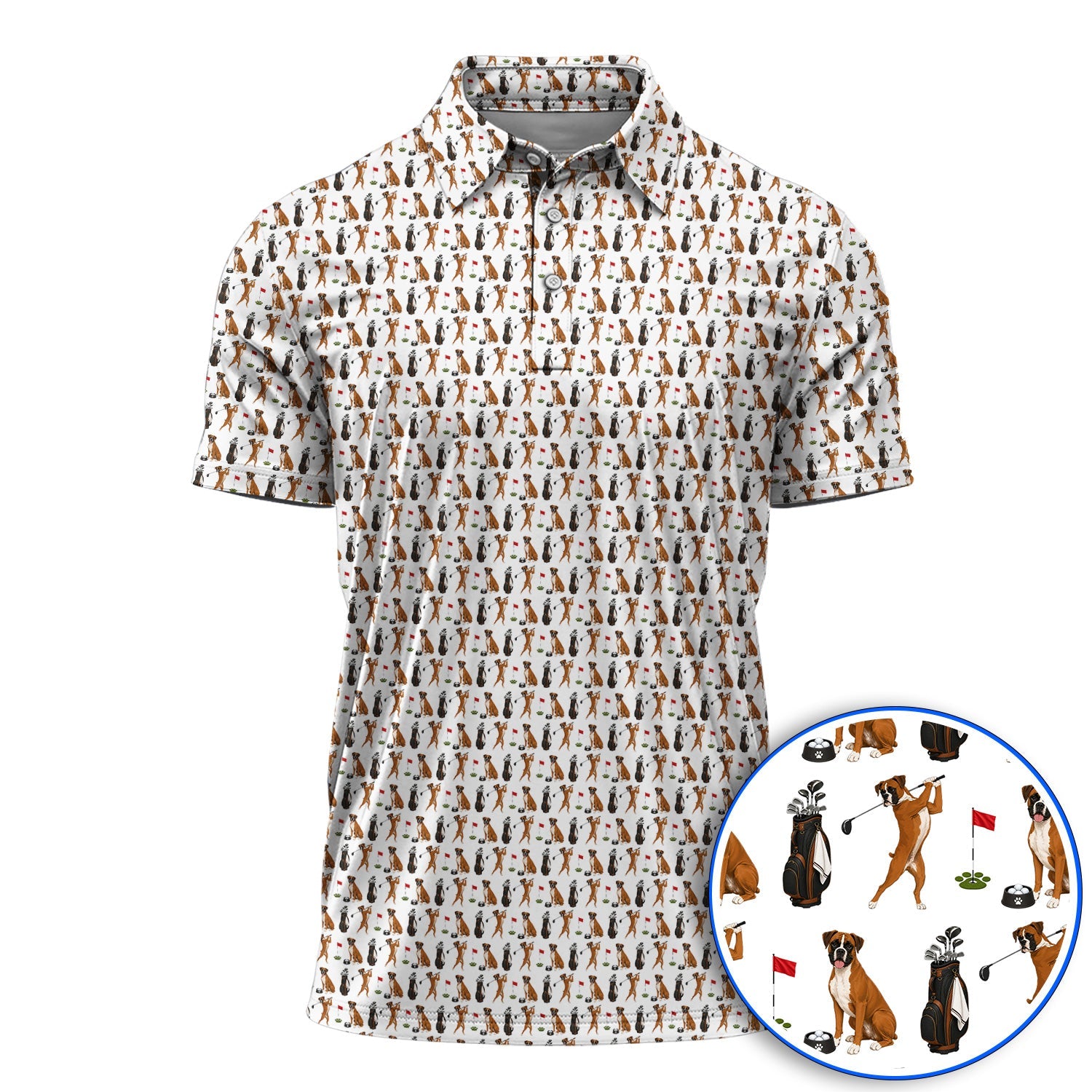 Crazy Boxer Golf Shirt, Boxer Golf Pattern Polos for Golfer, Dog Lover Golf Gift