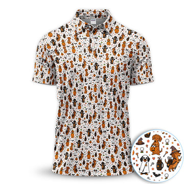 Halloween Dog Golf Polo Shirt for Men – Funny Spooky Golfer Pattern Polo