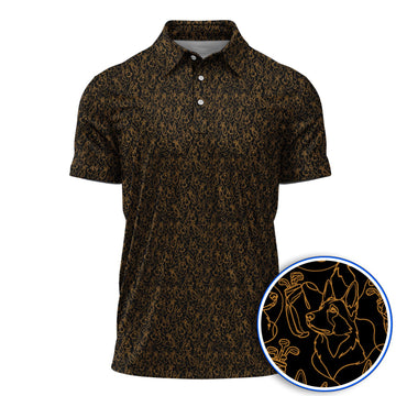German Shepherd Line Art Golf Shirt, Crazy German Pattern Golf Shirt, Golf Gift For Golfers