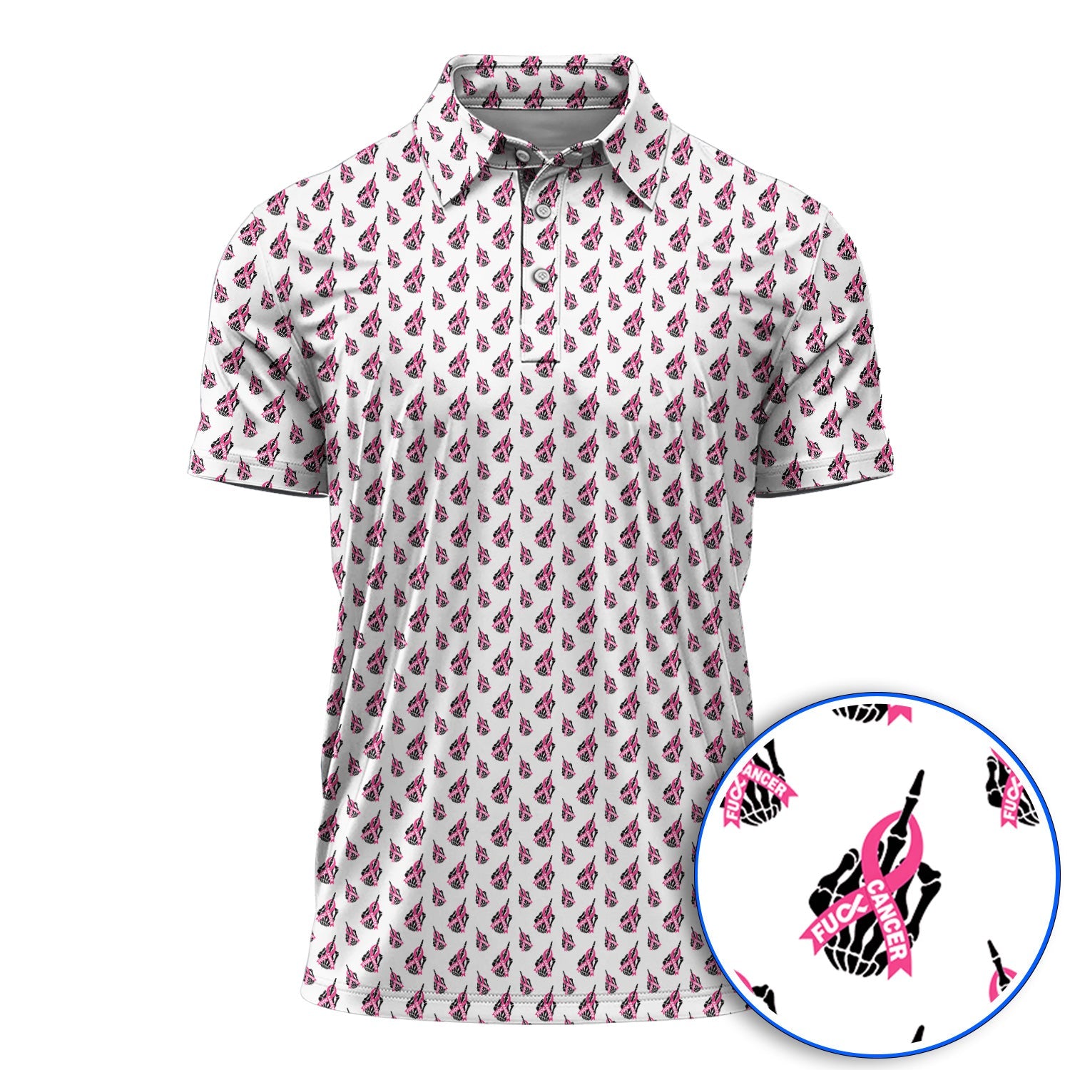 Breast Cancer Awareness Golf Polos, Pink Ribbon Pattern Golf Shirt For Breast Cancer Support, Golf Gift For Golfer