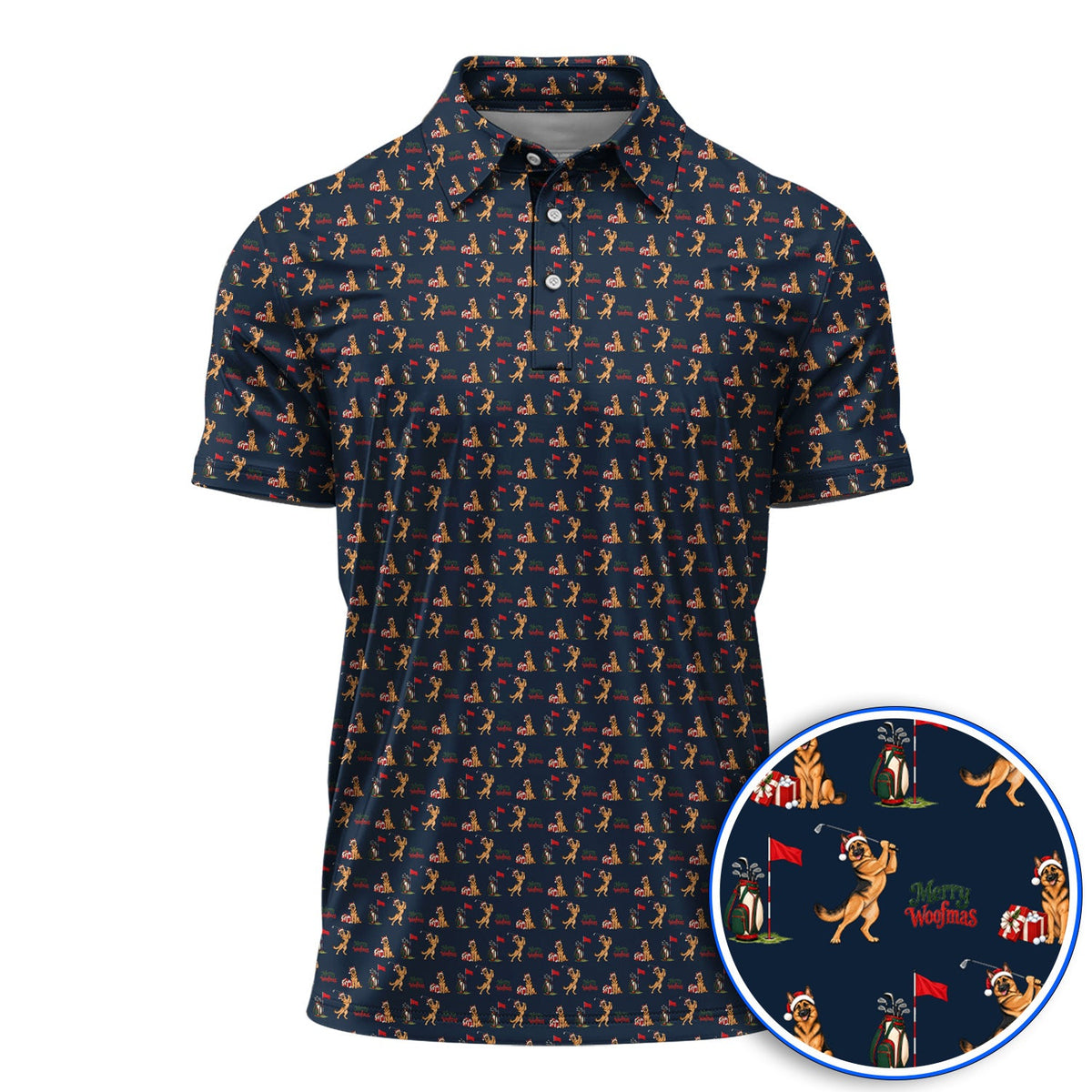 Merry Woofmas German Shepherd Golf Shirt, Christmas Dog Pattern Golf Polos, Xmas Golf Gift For Dog Lovers
