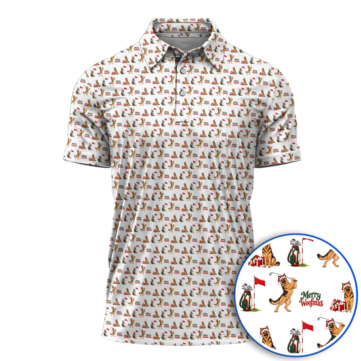 Merry Woofmas German Shepherd Golf Shirt, Christmas Dog Pattern Golf Polos, Xmas Golf Gift For Dog Lovers