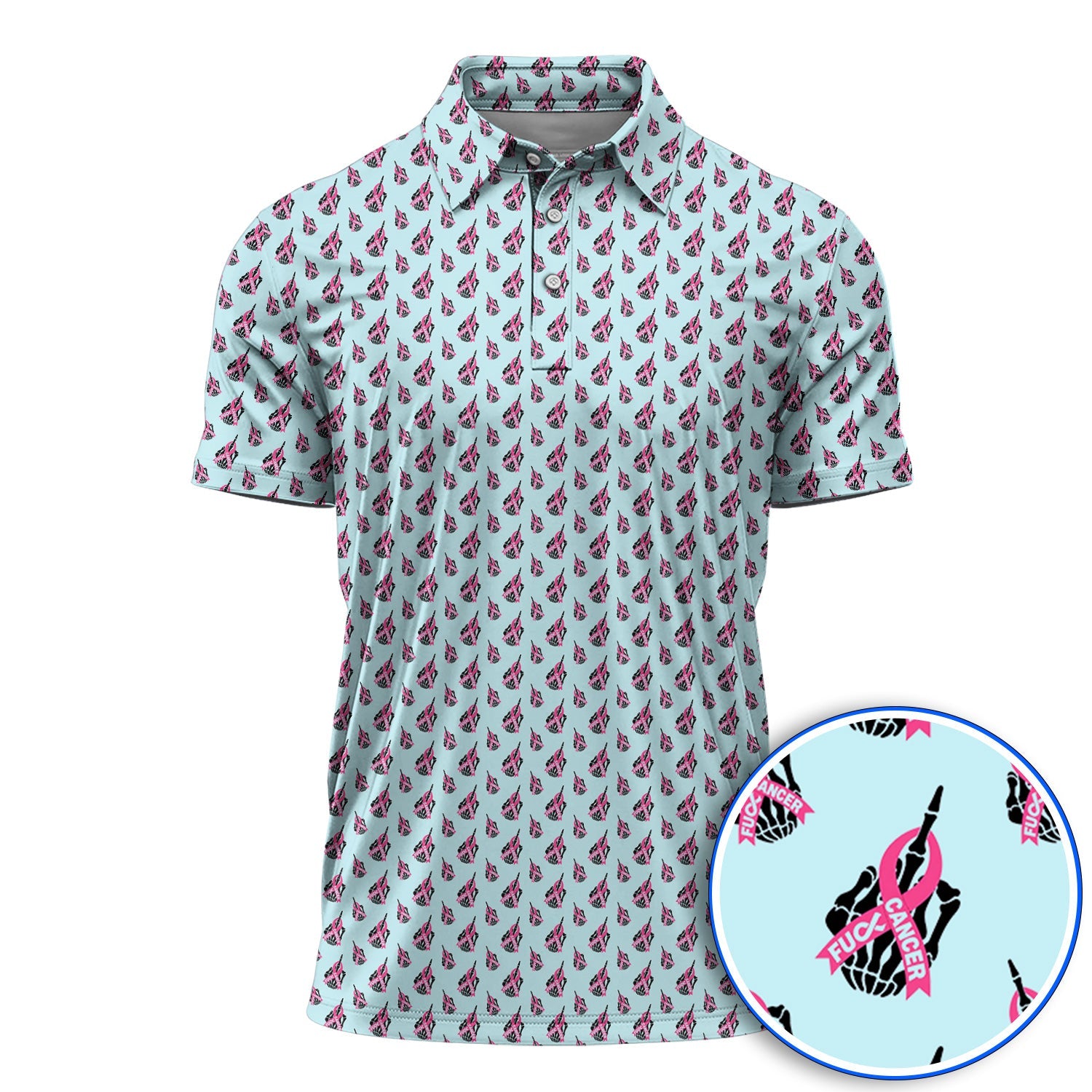 Breast Cancer Awareness Golf Polos, Pink Ribbon Pattern Golf Shirt For Breast Cancer Support, Golf Gift For Golfer