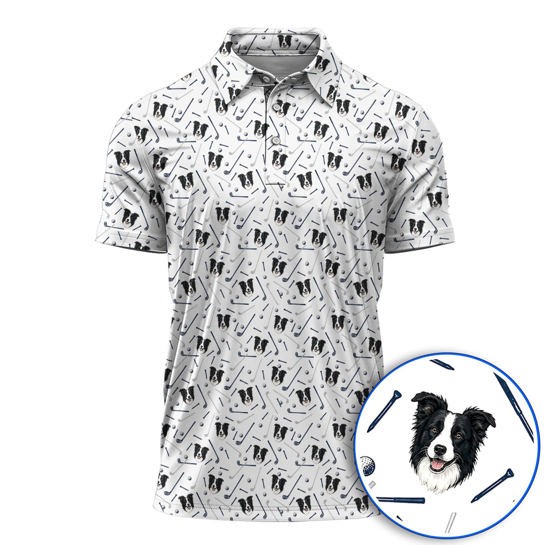Funny Border Collie Golf Polos, Border Collie Pattern Golf Shirt for Dog Lovers, Golf Gift for Golfer
