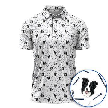 Funny Border Collie Golf Polos, Border Collie Pattern Golf Shirt for Dog Lovers, Golf Gift for Golfer