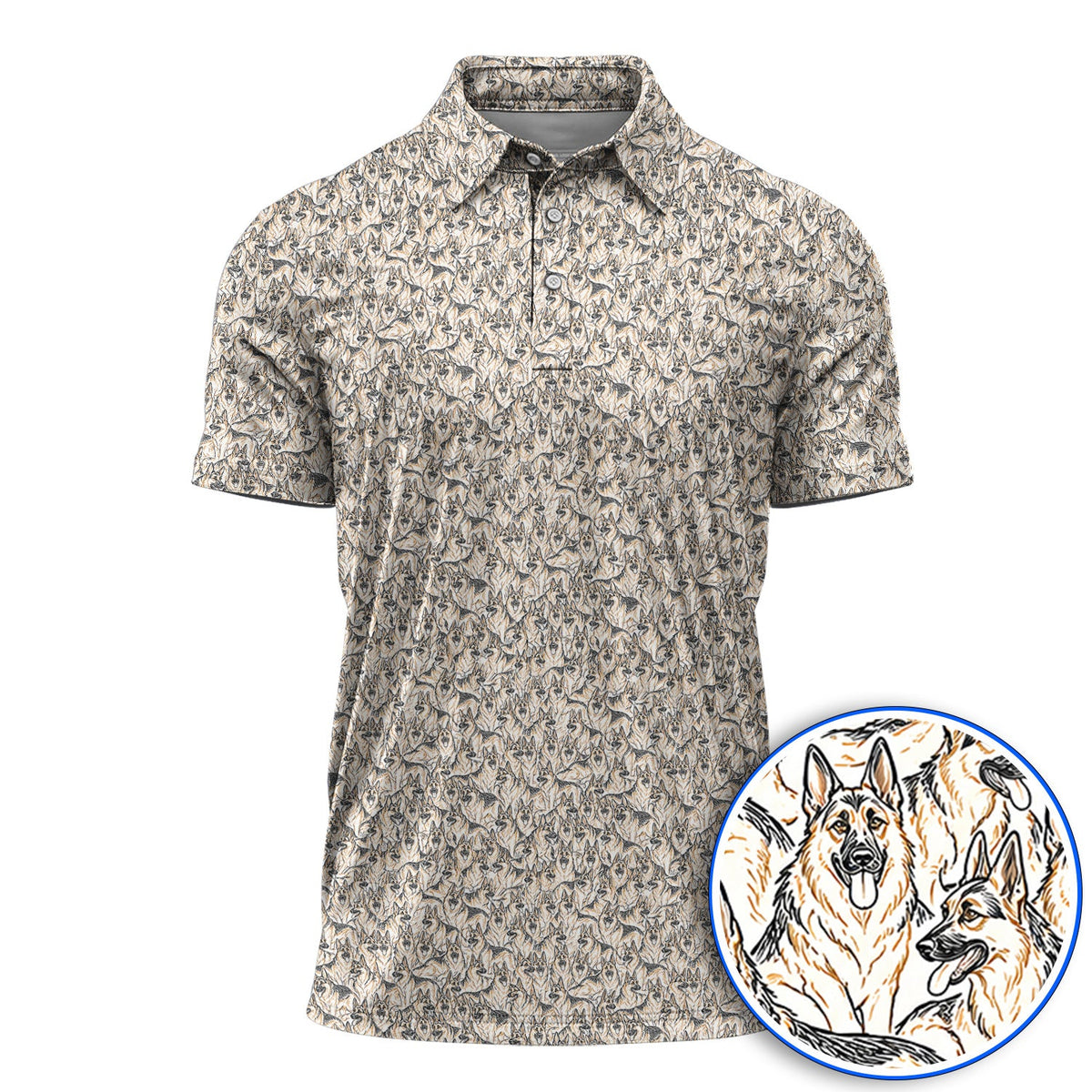 German Shepherd Golf Shirt, Crazy German Pattern Golf Polos, Golf Gift For Golfers