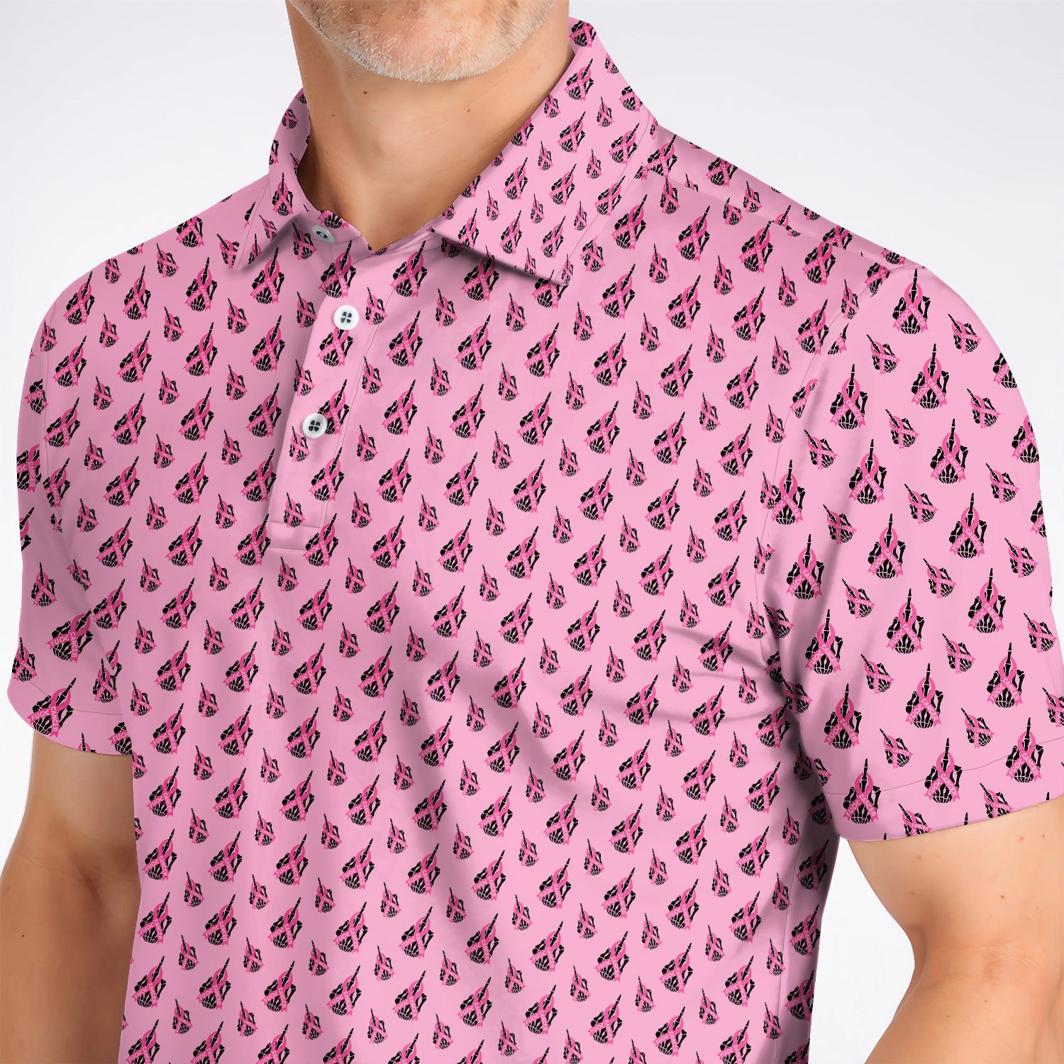 Breast Cancer Awareness Golf Polos, Pink Ribbon Pattern Golf Shirt For Breast Cancer Support, Golf Gift For Golfer