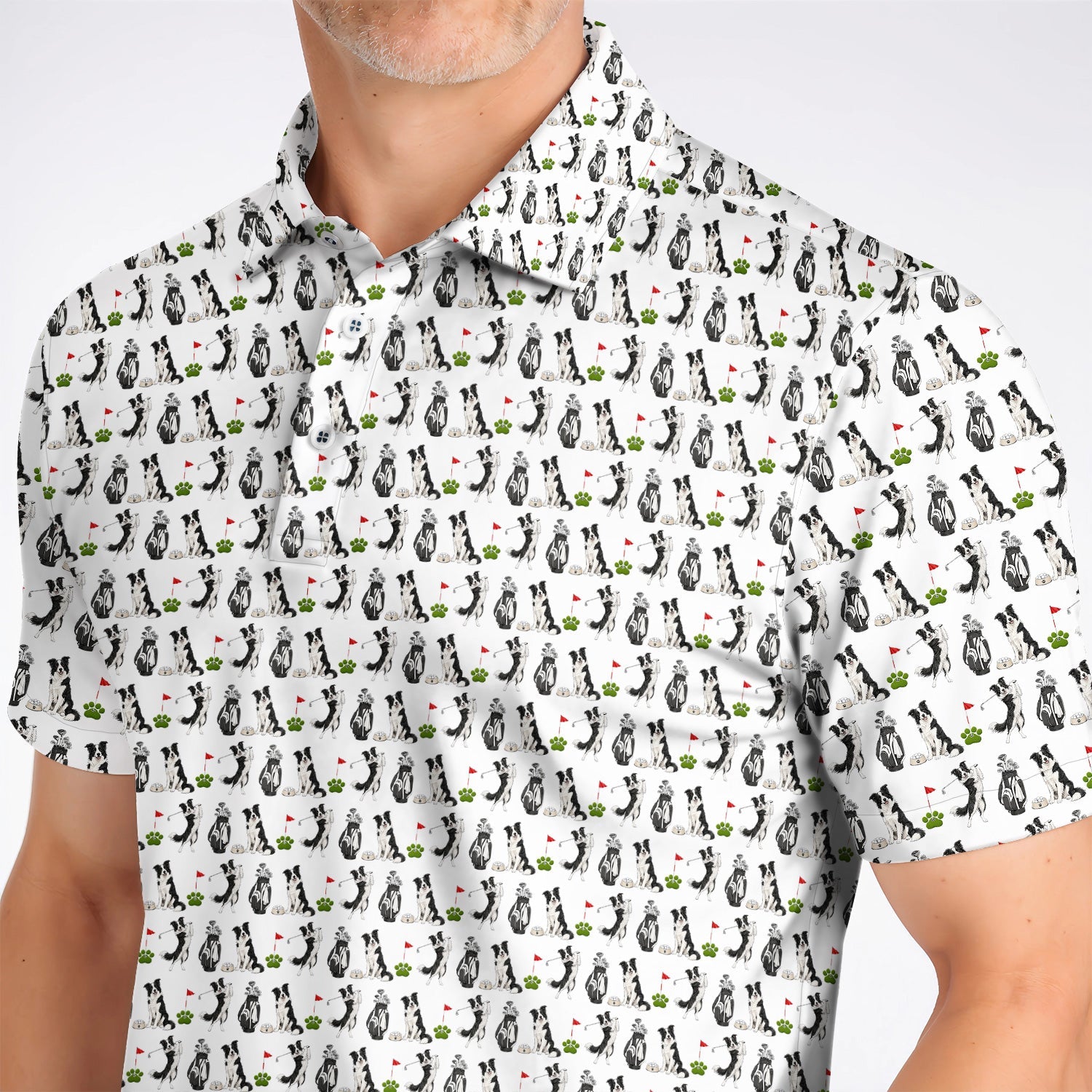 Border Collie Golf Polos, Border Collie Pattern Golf Shirt for Dog Lovers, Funny Golf Gift for Golfer