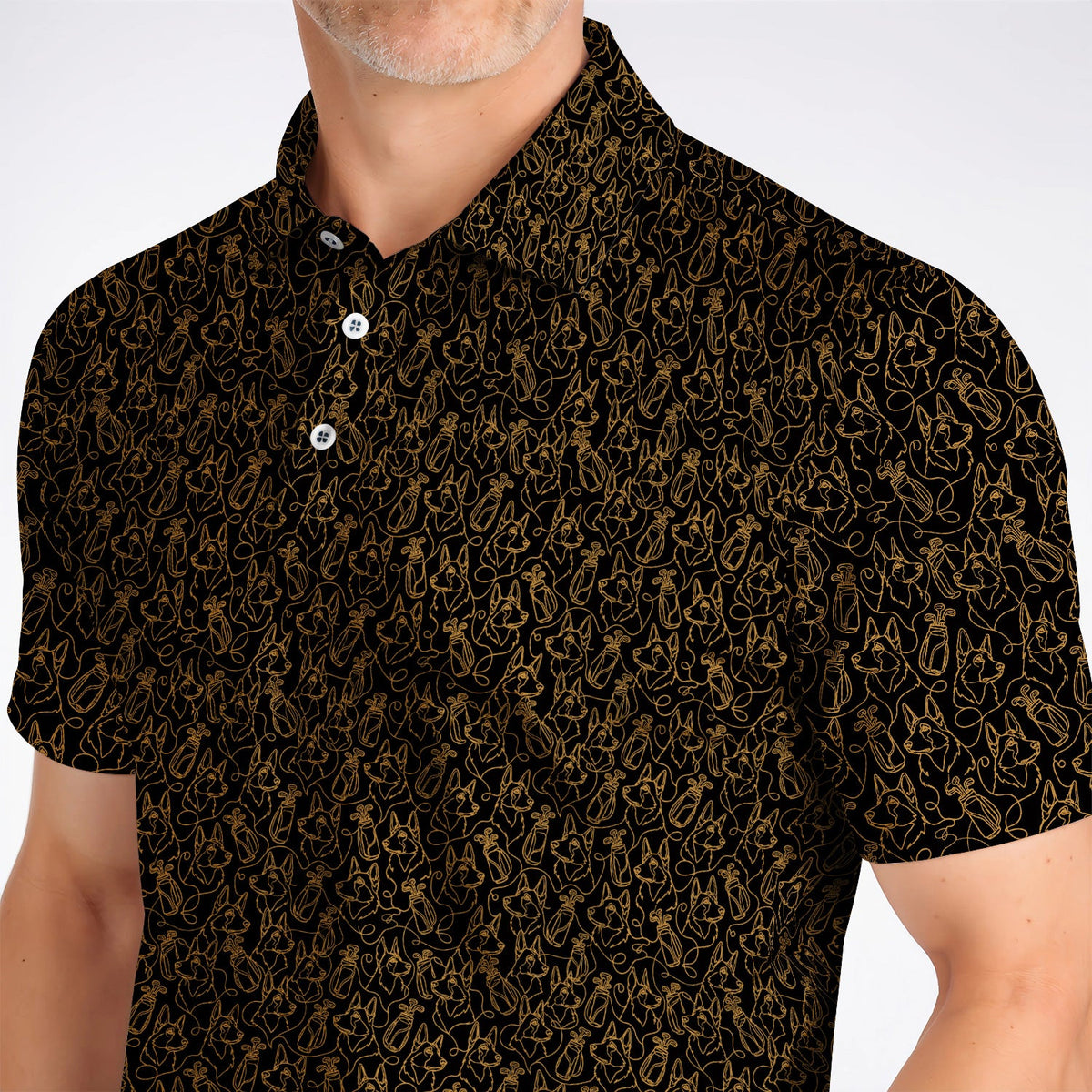 German Shepherd Line Art Golf Shirt, Crazy German Pattern Golf Shirt, Golf Gift For Golfers