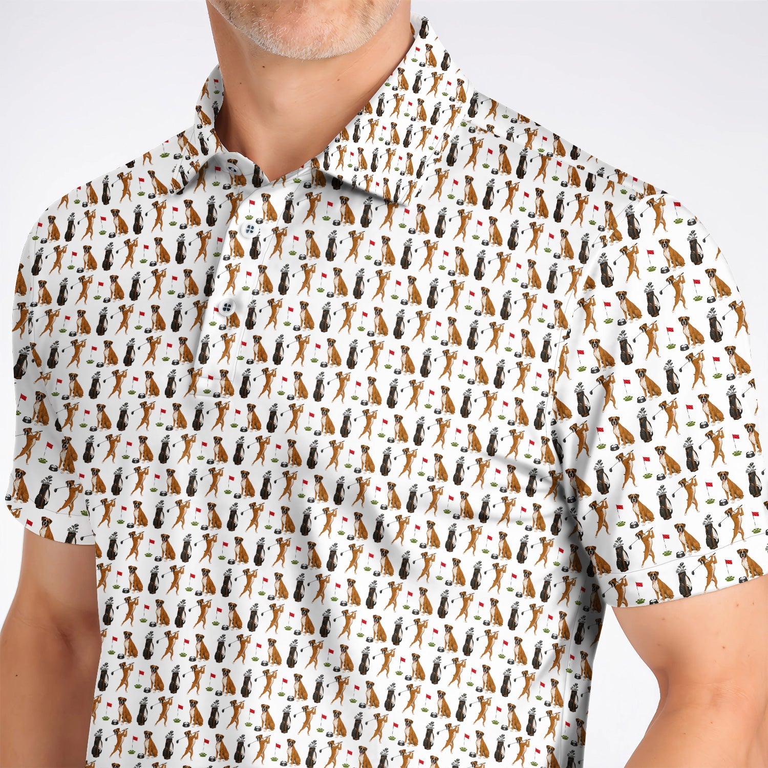 Crazy Boxer Golf Shirt, Boxer Golf Pattern Polos for Golfer, Dog Lover Golf Gift