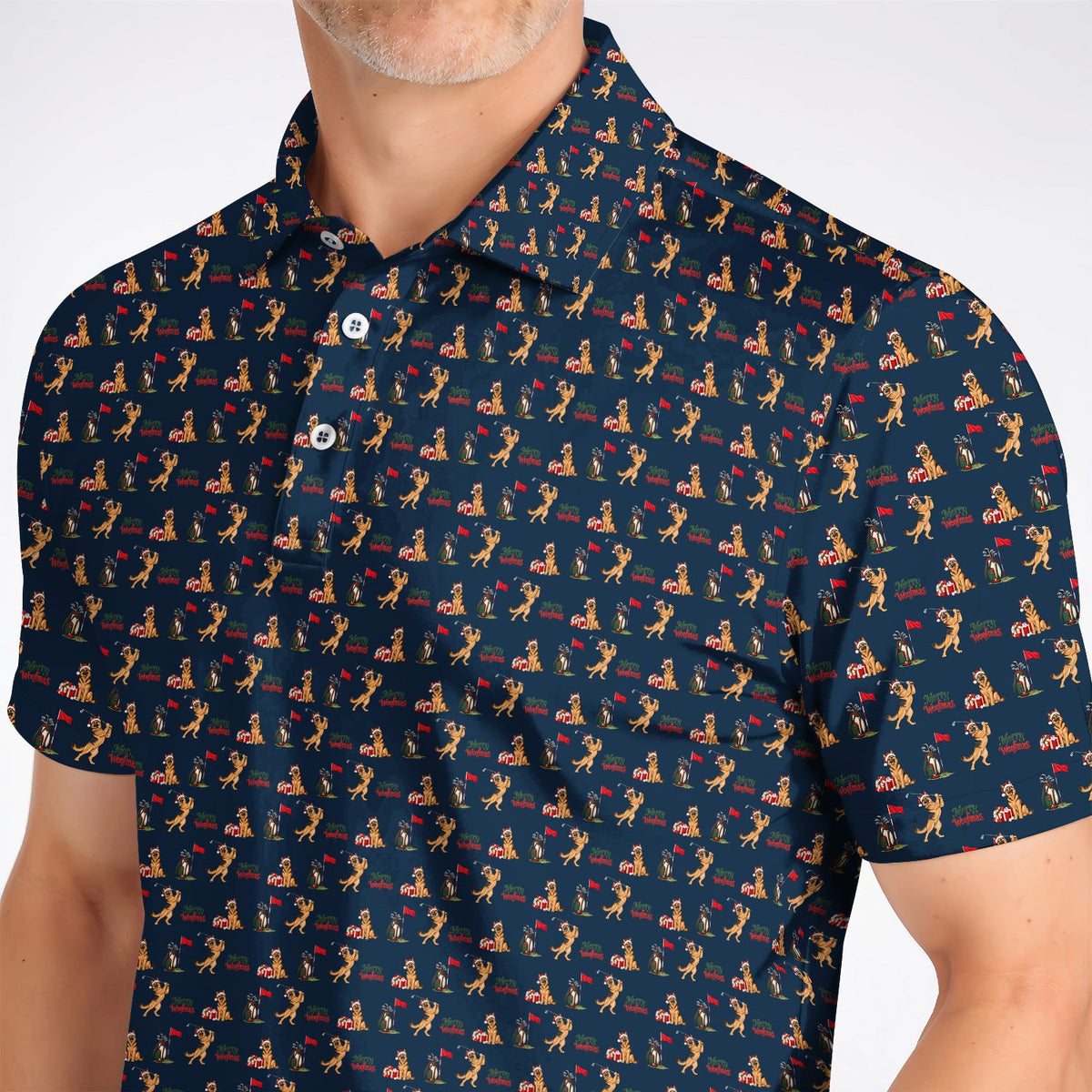 Merry Woofmas German Shepherd Golf Shirt, Christmas Dog Pattern Golf Polos, Xmas Golf Gift For Dog Lovers
