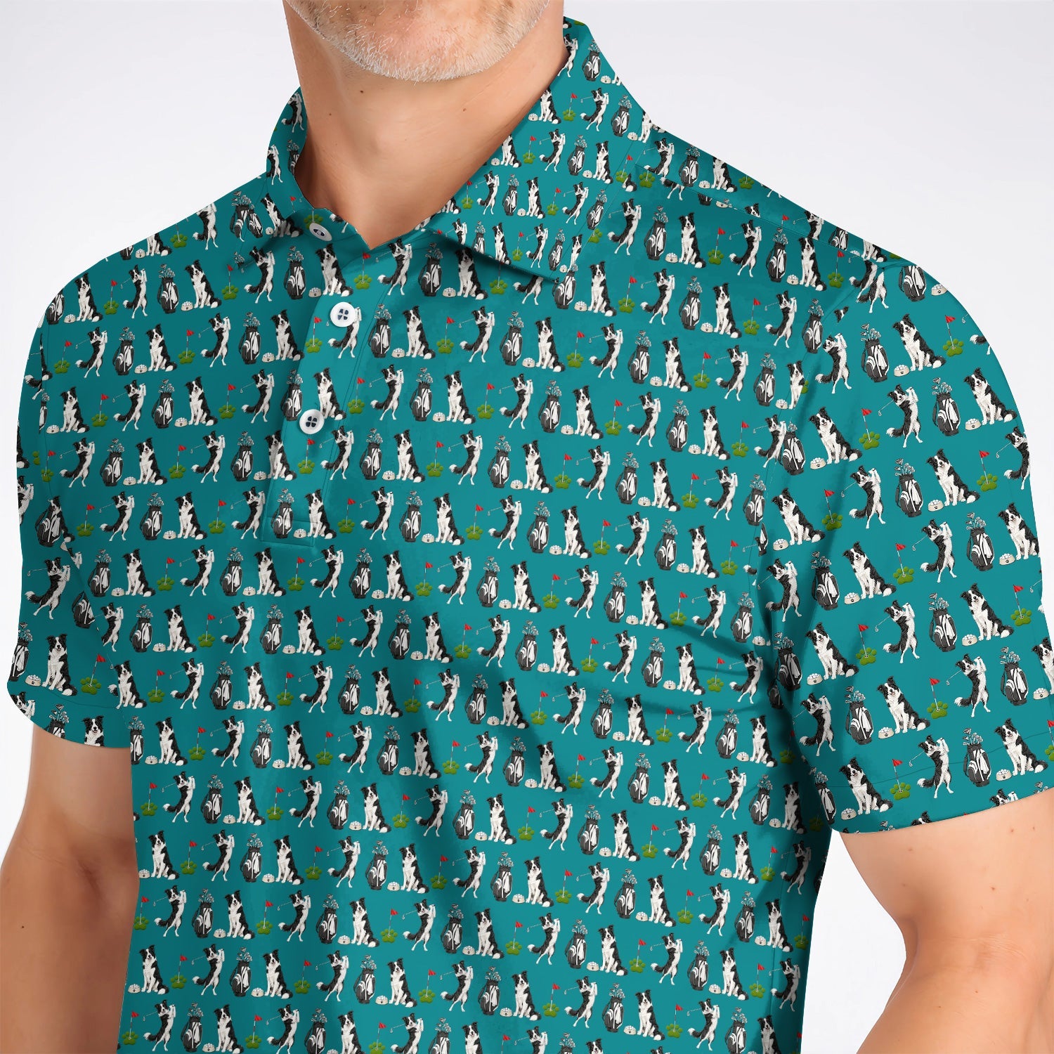 Border Collie Golf Polos, Border Collie Pattern Golf Shirt for Dog Lovers, Funny Golf Gift for Golfer