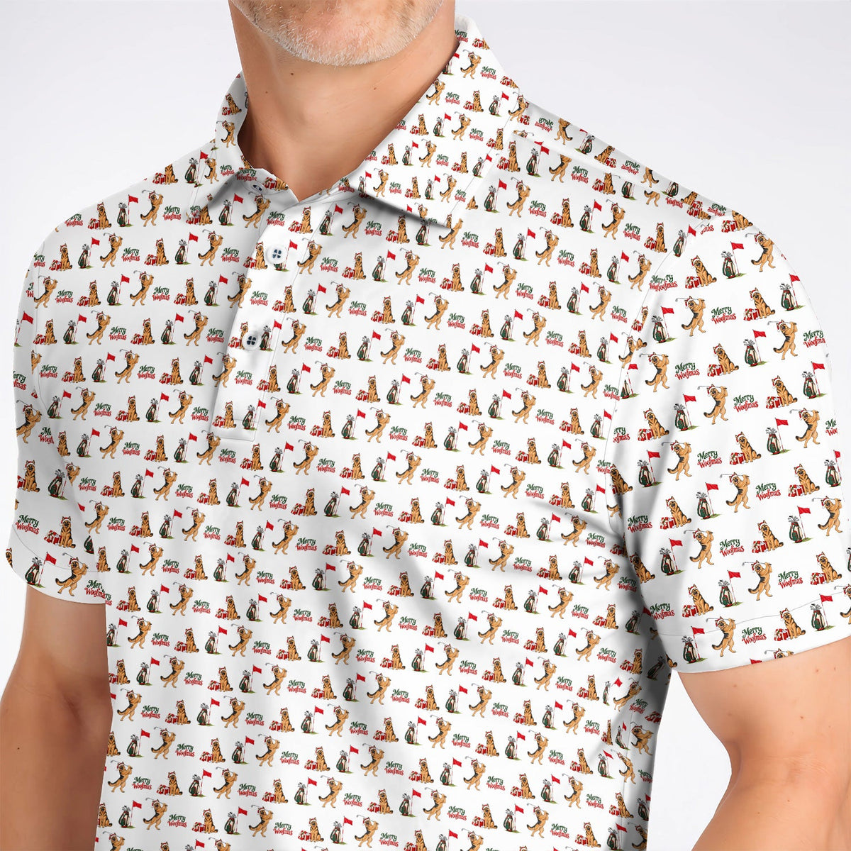 Merry Woofmas German Shepherd Golf Shirt, Christmas Dog Pattern Golf Polos, Xmas Golf Gift For Dog Lovers