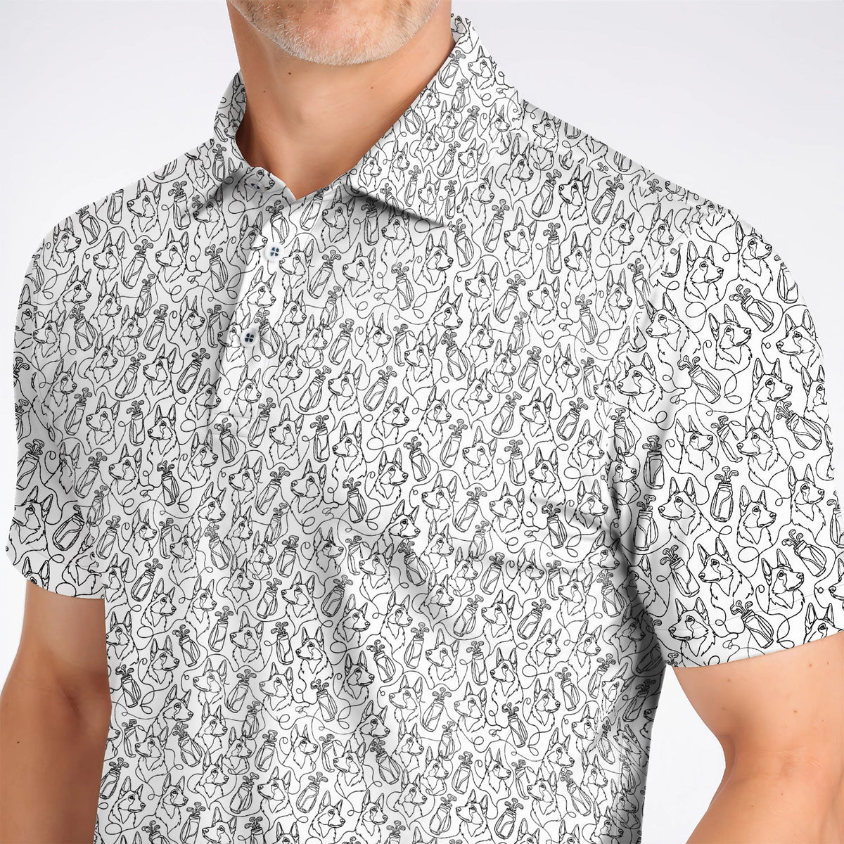 German Shepherd Line Art Golf Shirt, Crazy German Pattern Golf Shirt, Golf Gift For Golfers