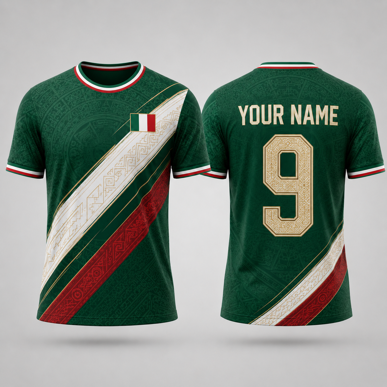 Mexico Football Shirt, Aztec Pattern V-NeckMen Football Lover, Soccer Fan Father's Day Presents